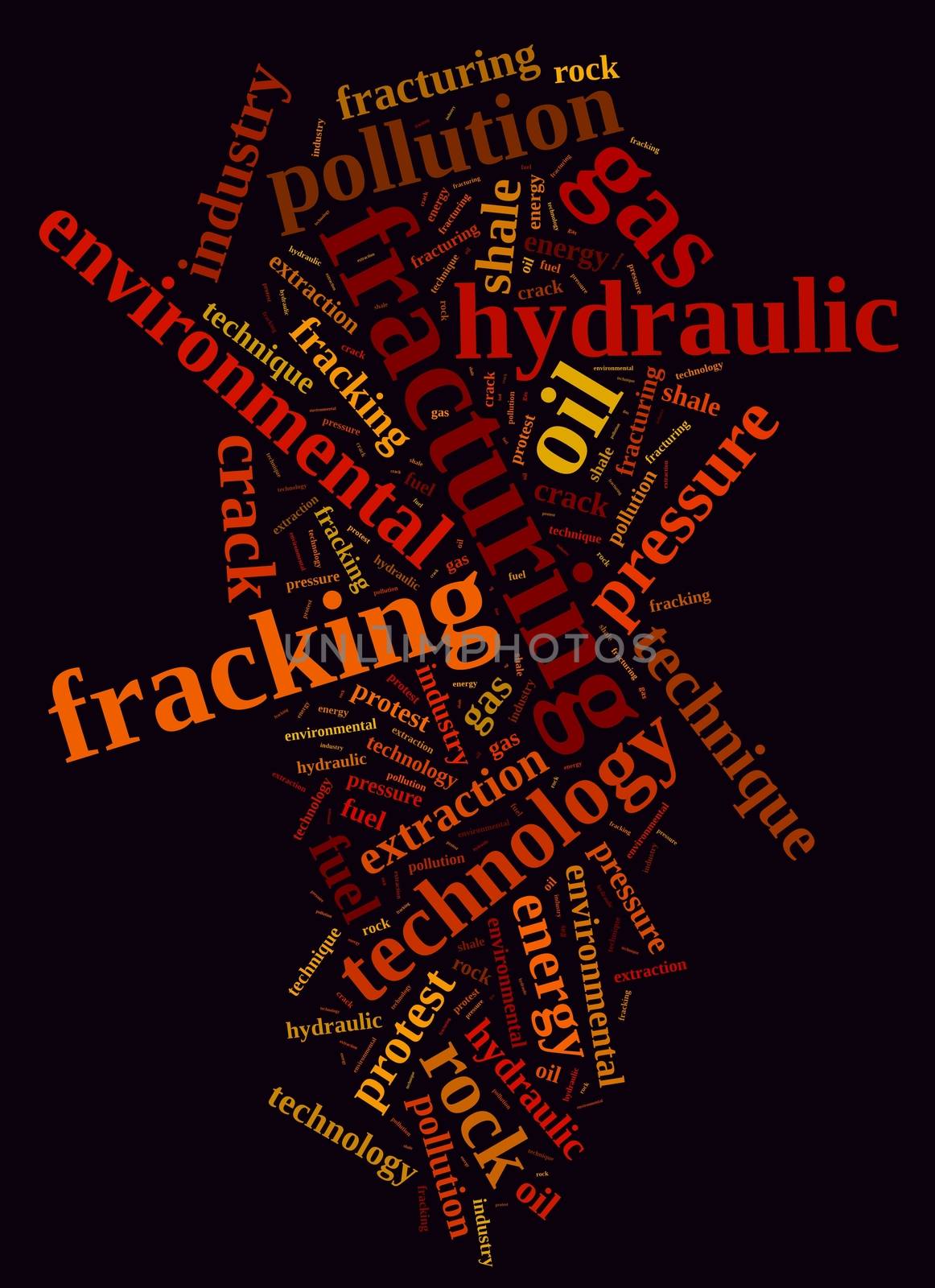 Illustration with word cloud, related to fracking.