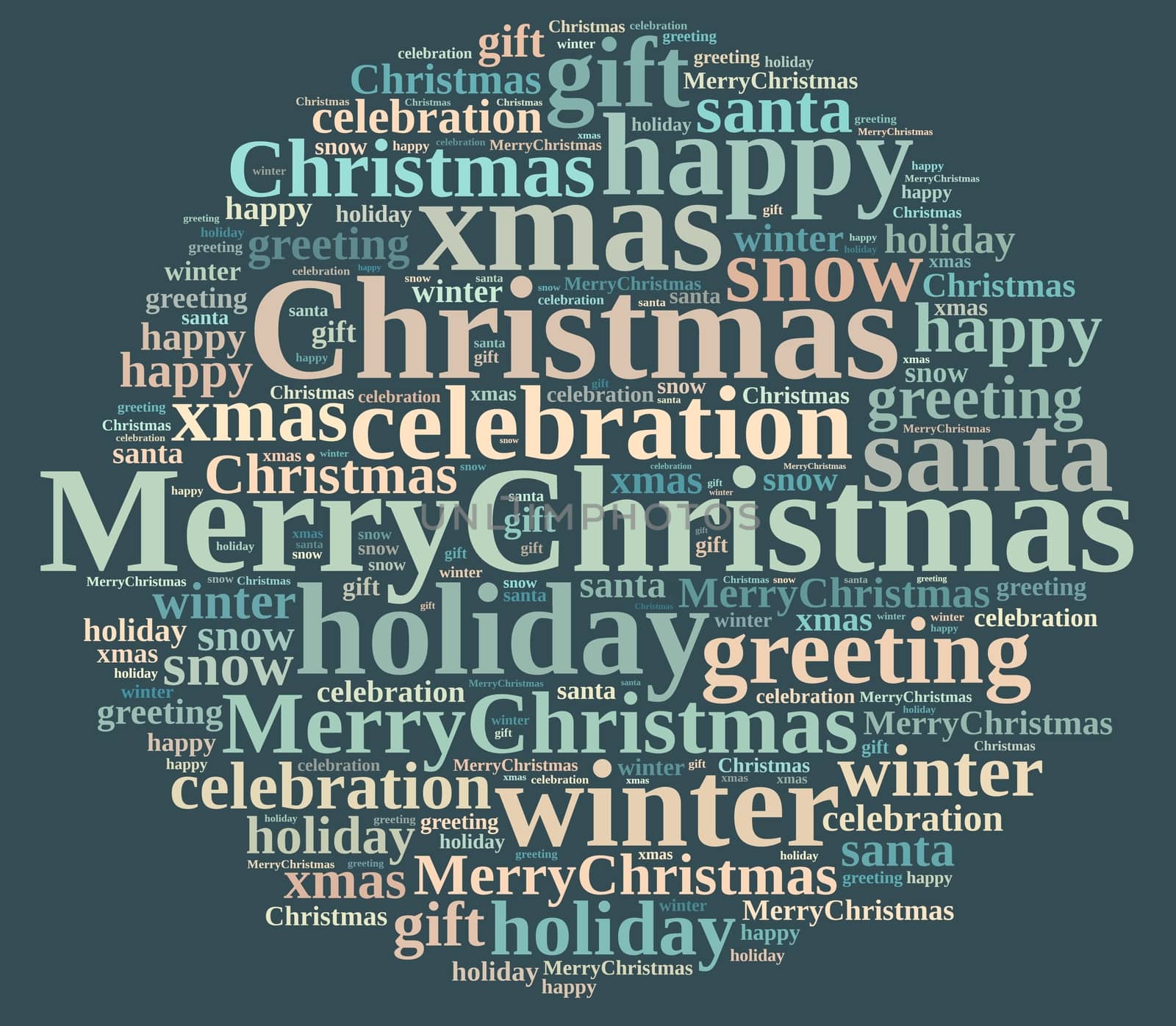 Illustration with word cloud about Merry Christmas.