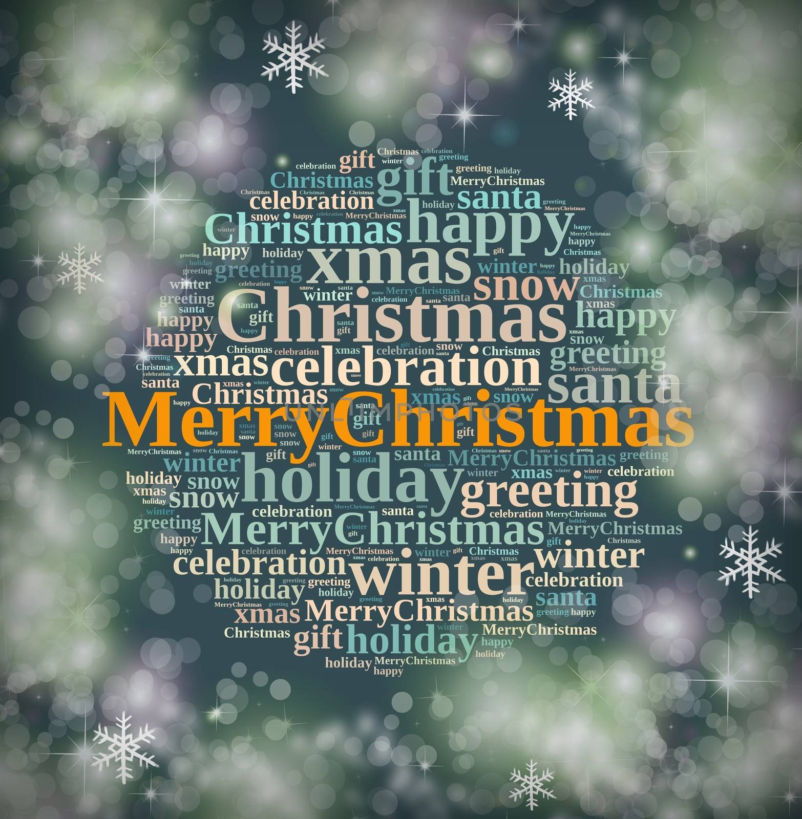 Illustration with word cloud about Merry Christmas.