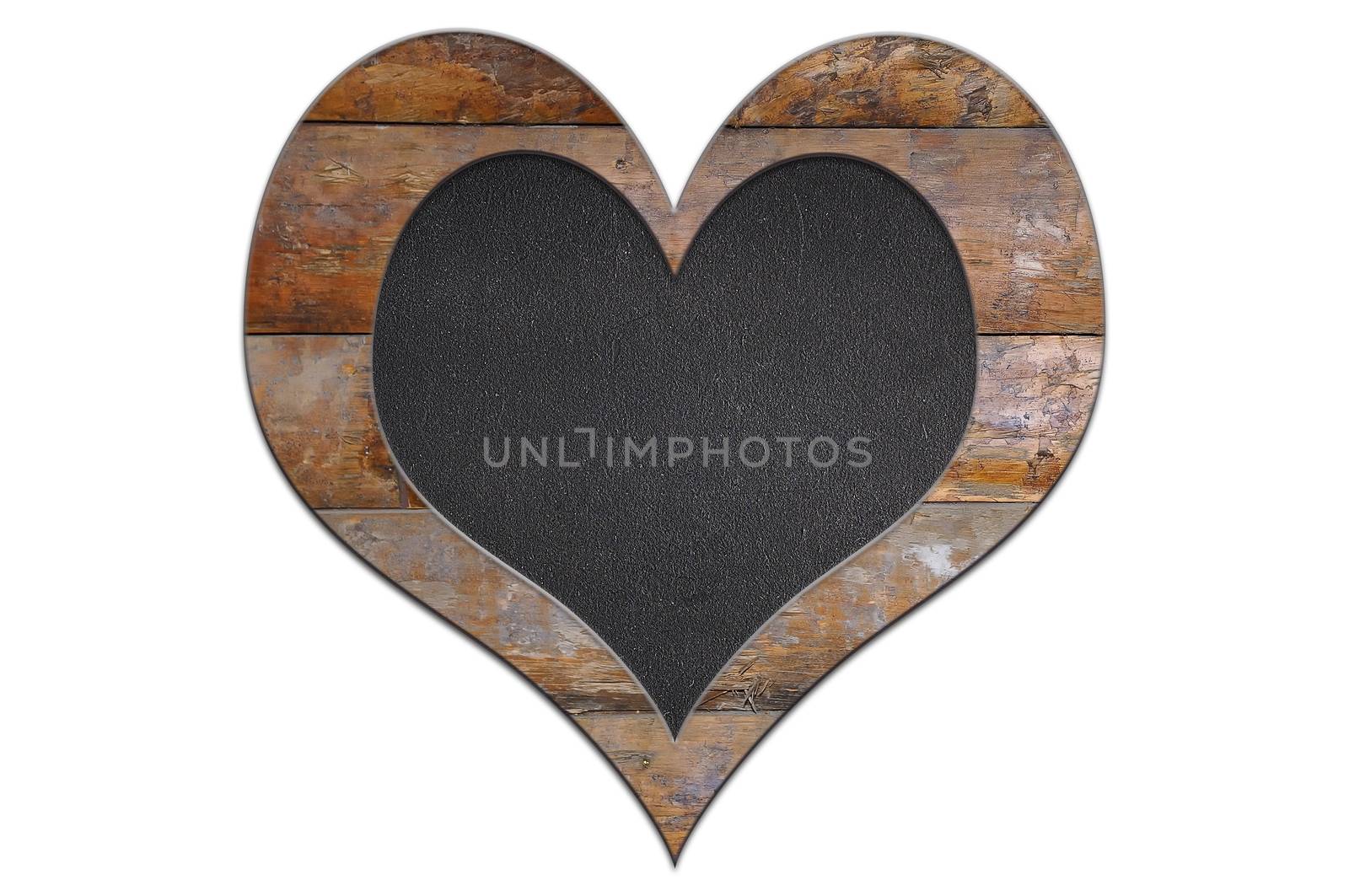 Heart made of wood and slate for love.