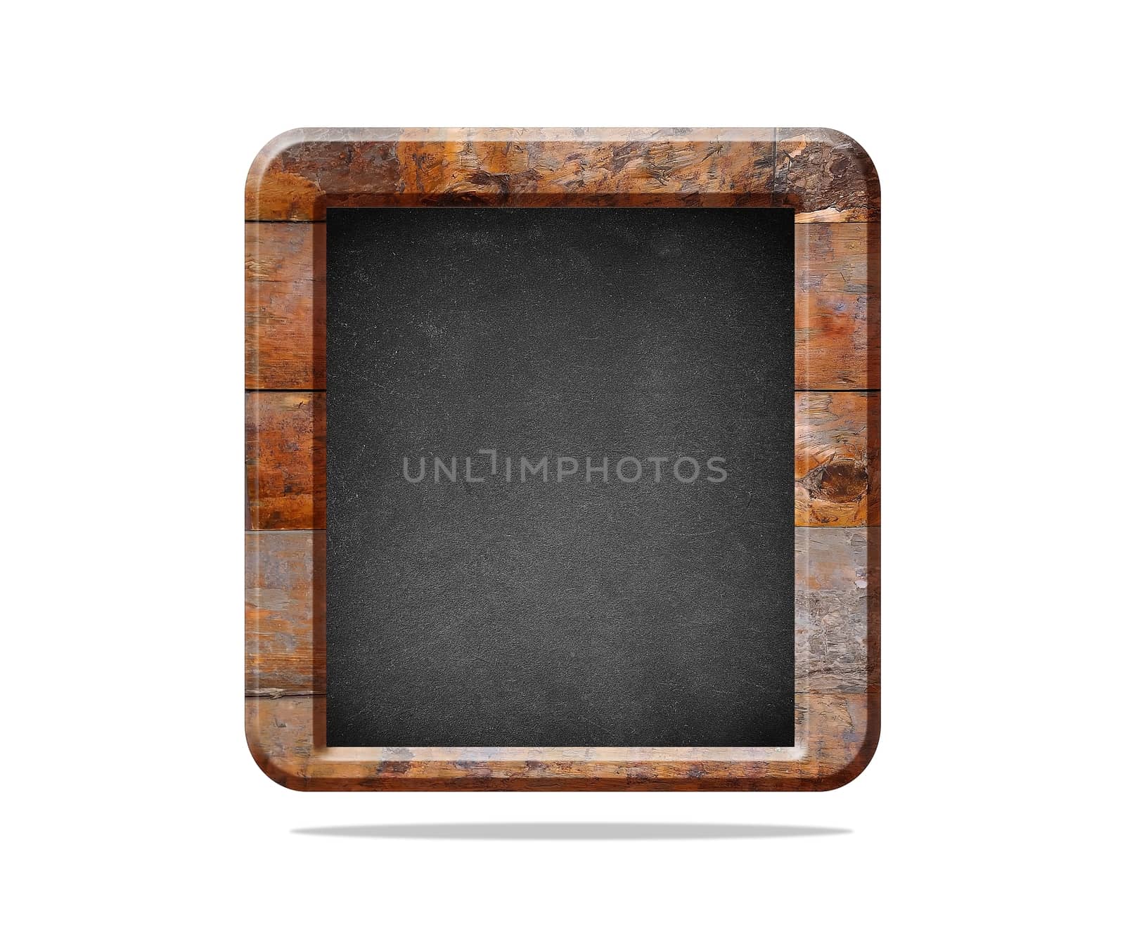 Wooden blackboard with clear space to write and isolated on white background