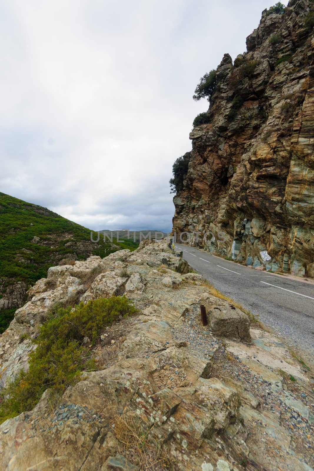 Corsican landscape, near the Riviere le Bevineo and road D62, in Haute-Corse, Corsica, France