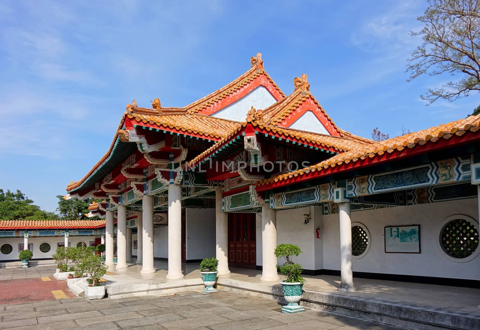 KAOHSIUNG, TAIWAN -- APRIL 29, 2017: The Kaohsiung Martyrs' Shrine, built in classic Chinese architecture, is dedicated to the soldiers who died during World War Two. It is located on Shoushan Hill.