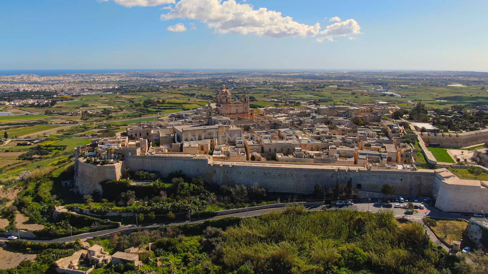 Aerial view over the historic city of Mdina in Malta - aerial photography