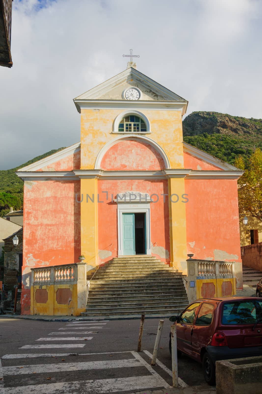 The church of the village of Nonza, in Cap Corse, Corsica, France
