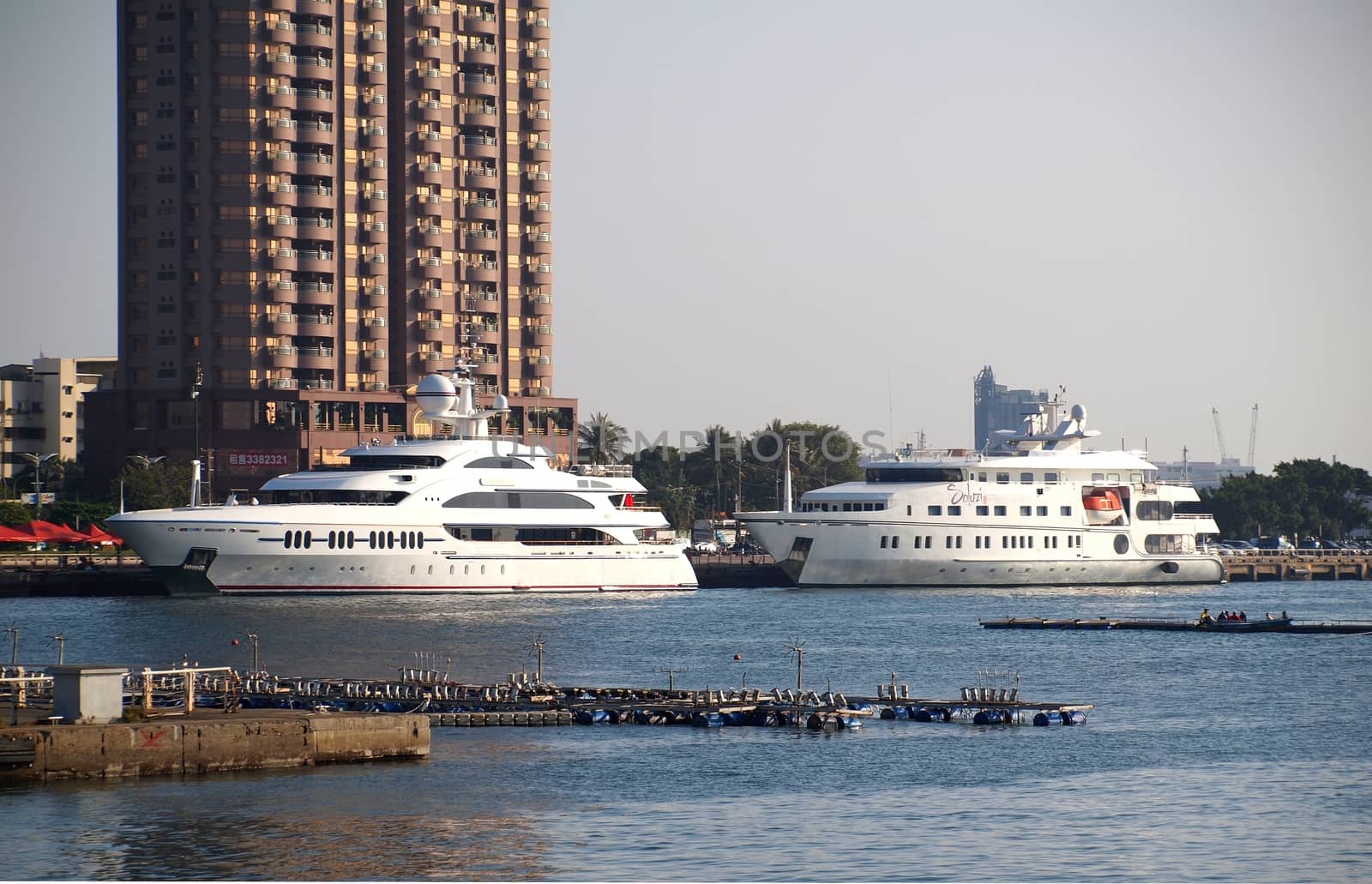 Mega Yachts Anchored at Kaohsiung's True Light Pier by shiyali