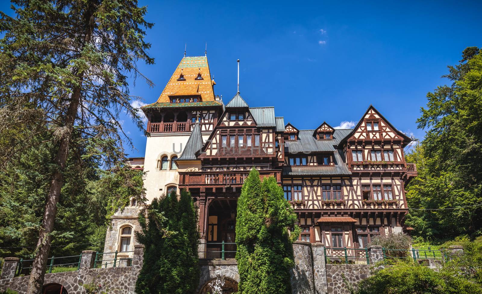 Pelisor castle, Sinaia, Romania. View of famous Pelisor castle situated next to the Peles castle near romanian city Sinaia.