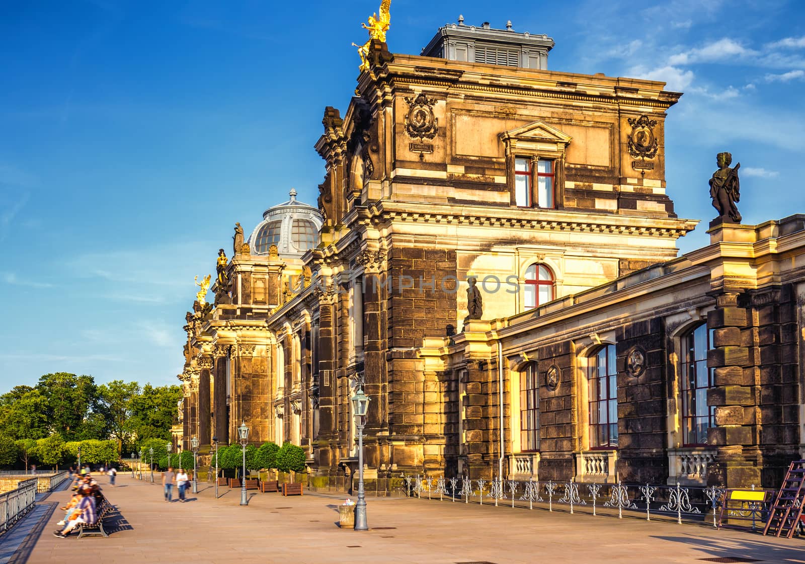 Dresden panorama with Bruhl Terrace (so called Balcony of Europe), the Church of Our Lady and the Elbe, Dresden, Saxony, Germany