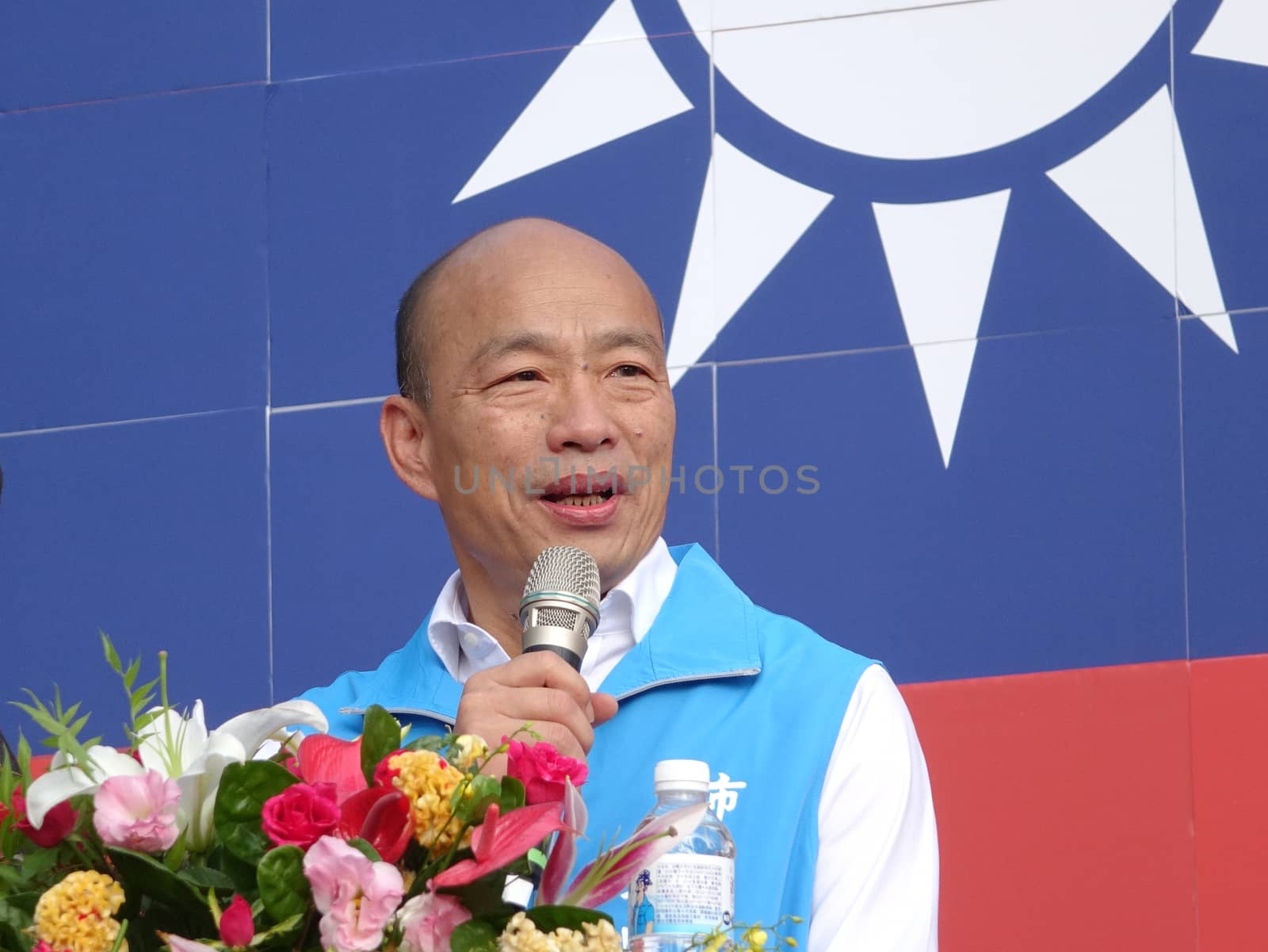 KAOHSIUNG, TAIWAN -- OCTOBER 10, 2019: Kaohsiung mayor and KMT presidential candidate Han Kuo-yu speaks at the national day celebrations, a free and public event.