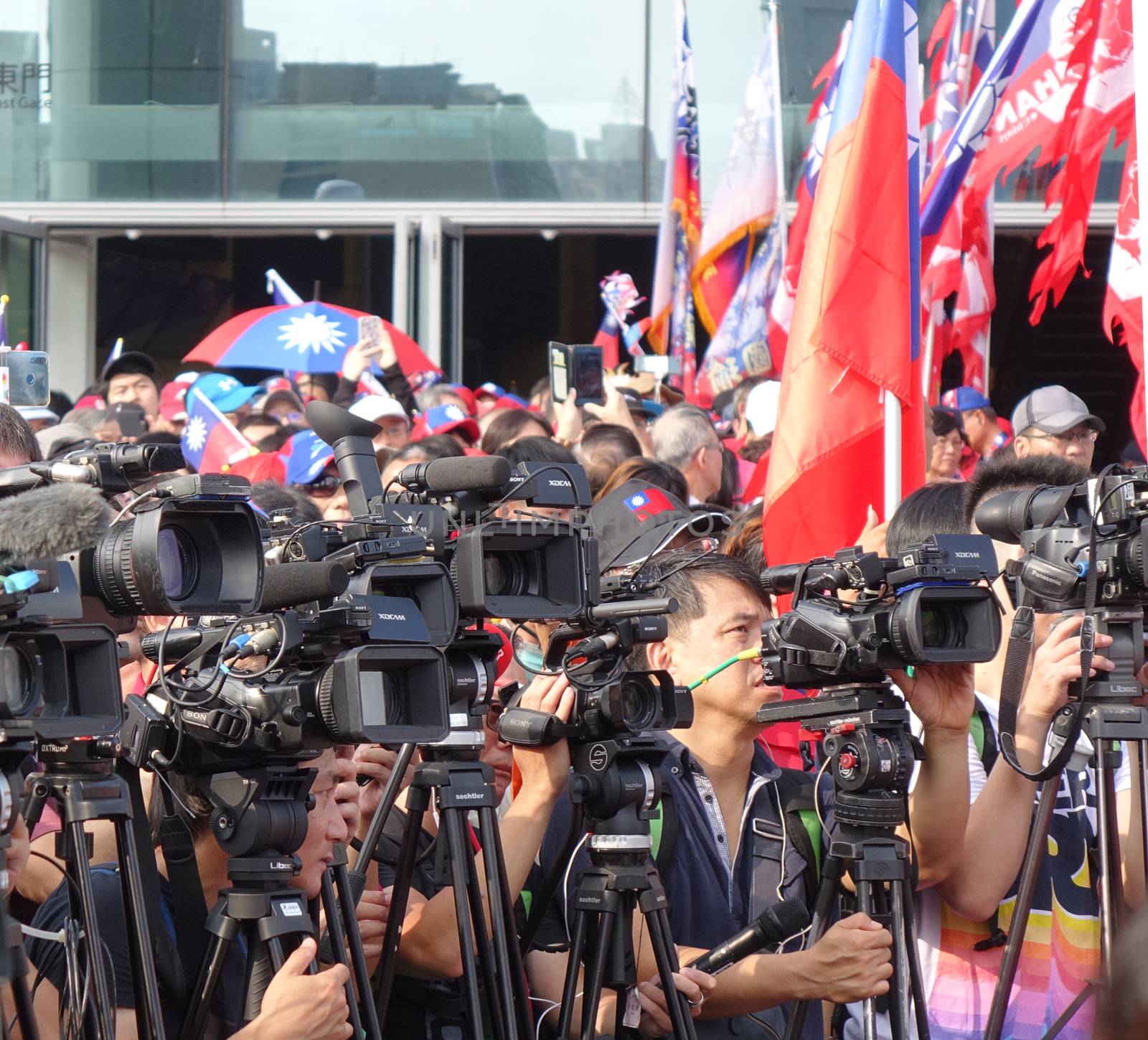 KAOHSIUNG, TAIWAN -- OCTOBER 10, 2019: Reporters and television crews are present at the national day celebrations, a free and public event.