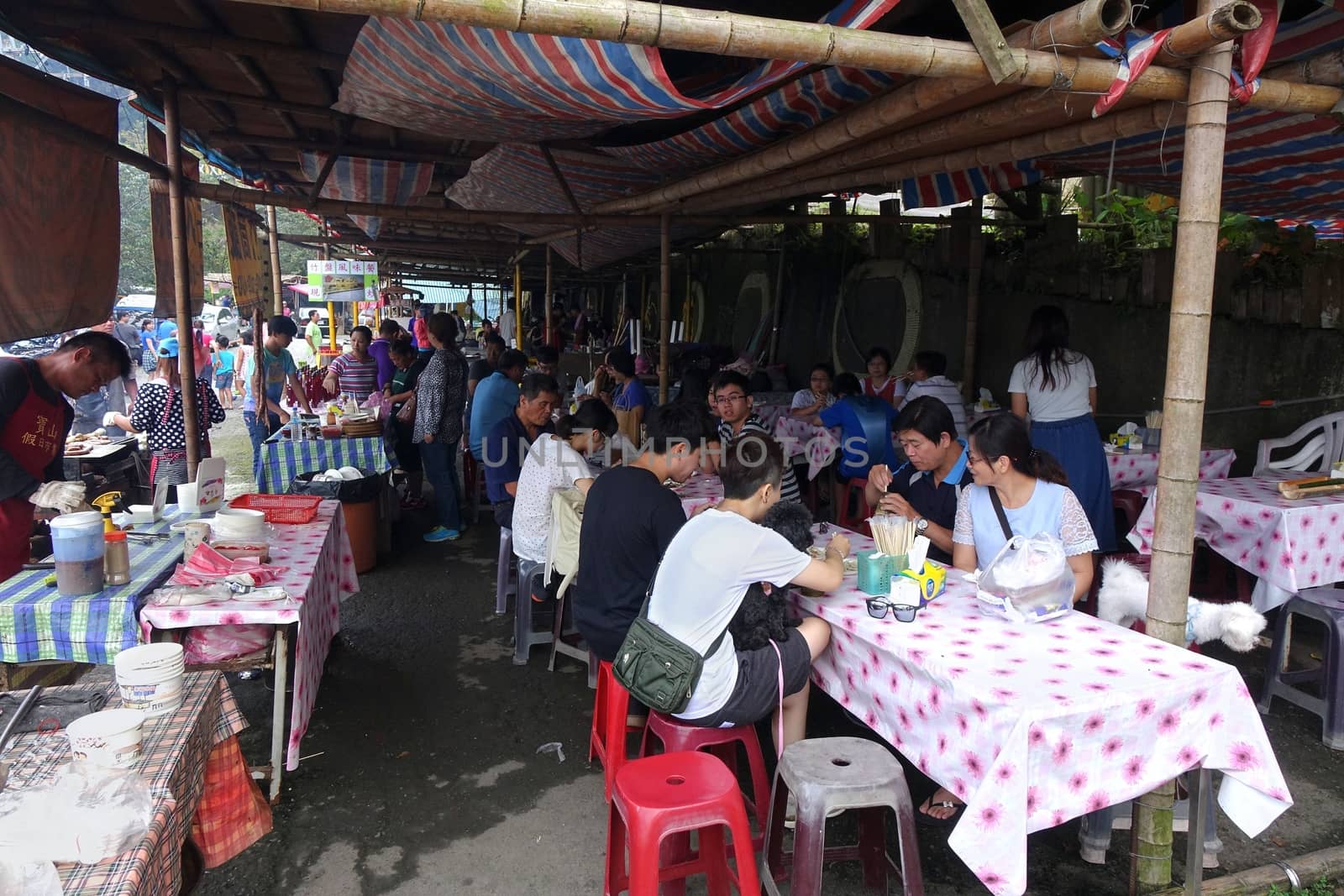 KAOHSIUNG, TAIWAN -- JULY 24, 2016: A traditional market in the aboriginal mountain village of Baoshan is popular with visitors who enjoy the local food.