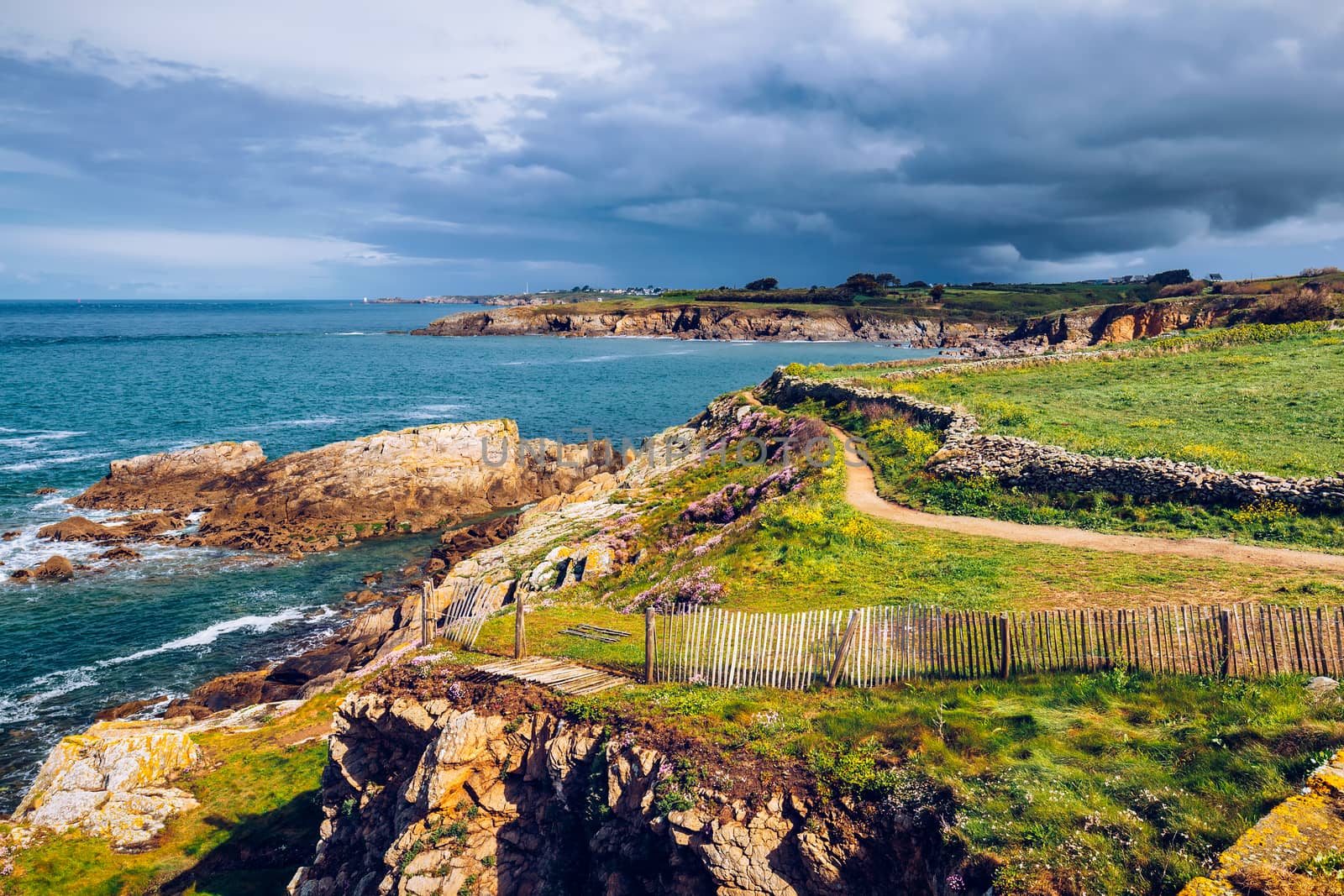 Landscape of rocky Atlantic coast in Brittany (Bretagne), France