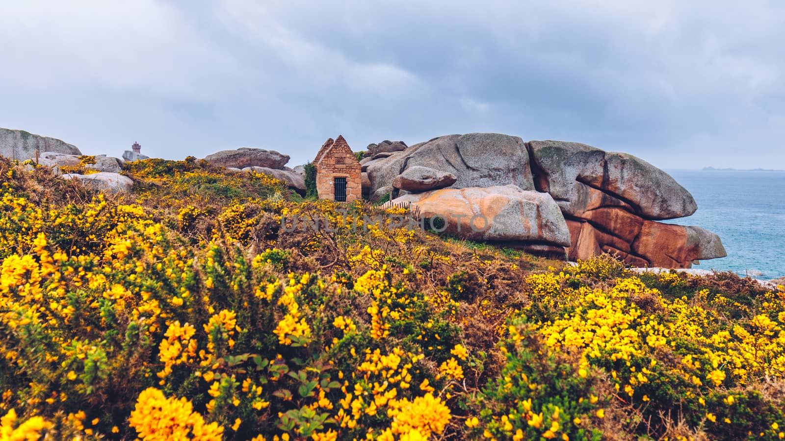 The pink granite coast view, granit rocks in Tregastel (Perros-Guirec), Brittany (Bretagne), France