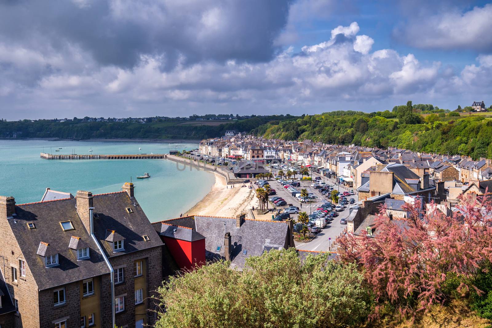 Cancale view, city in north of France known for oyster farming, Brittany.