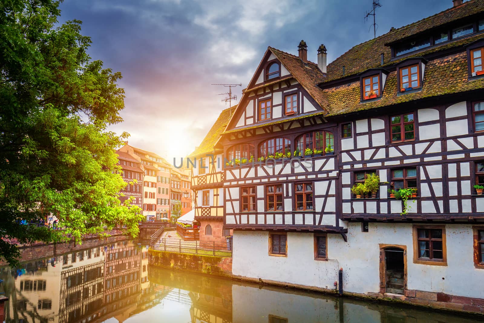 Quaint timbered houses of Petite France in Strasbourg, France. Franch traditional houses at Strasbourg, France.