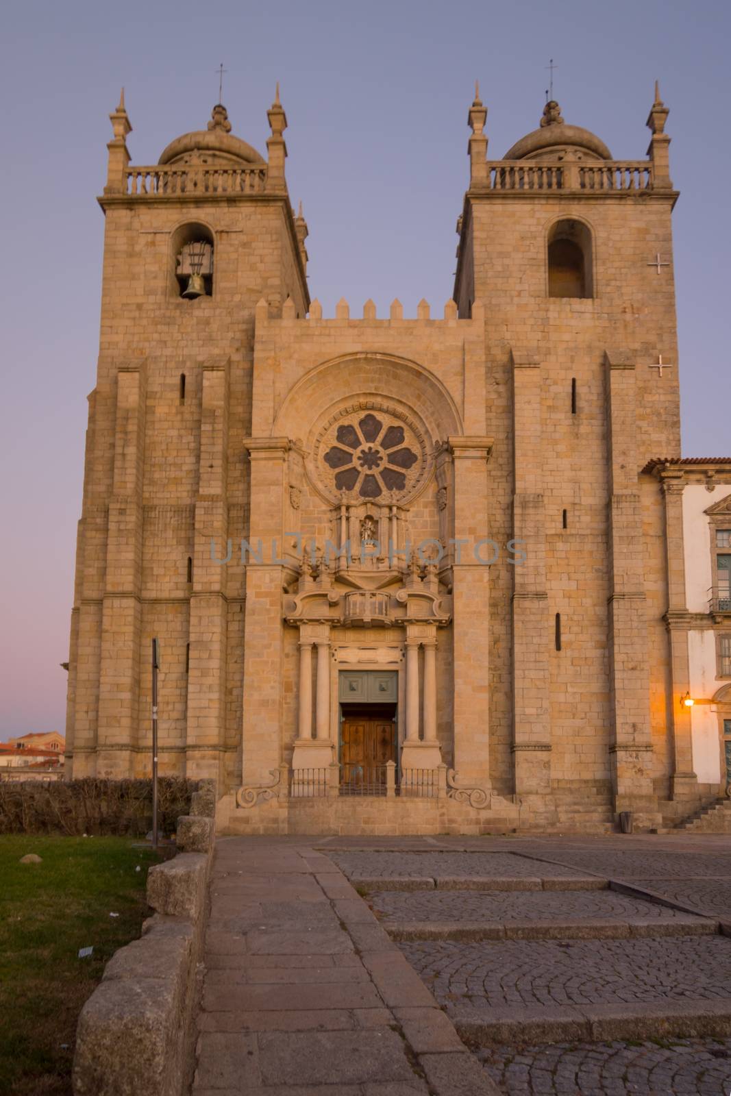 Sunset view of the Cathedral (Se) of Porto, Portugal