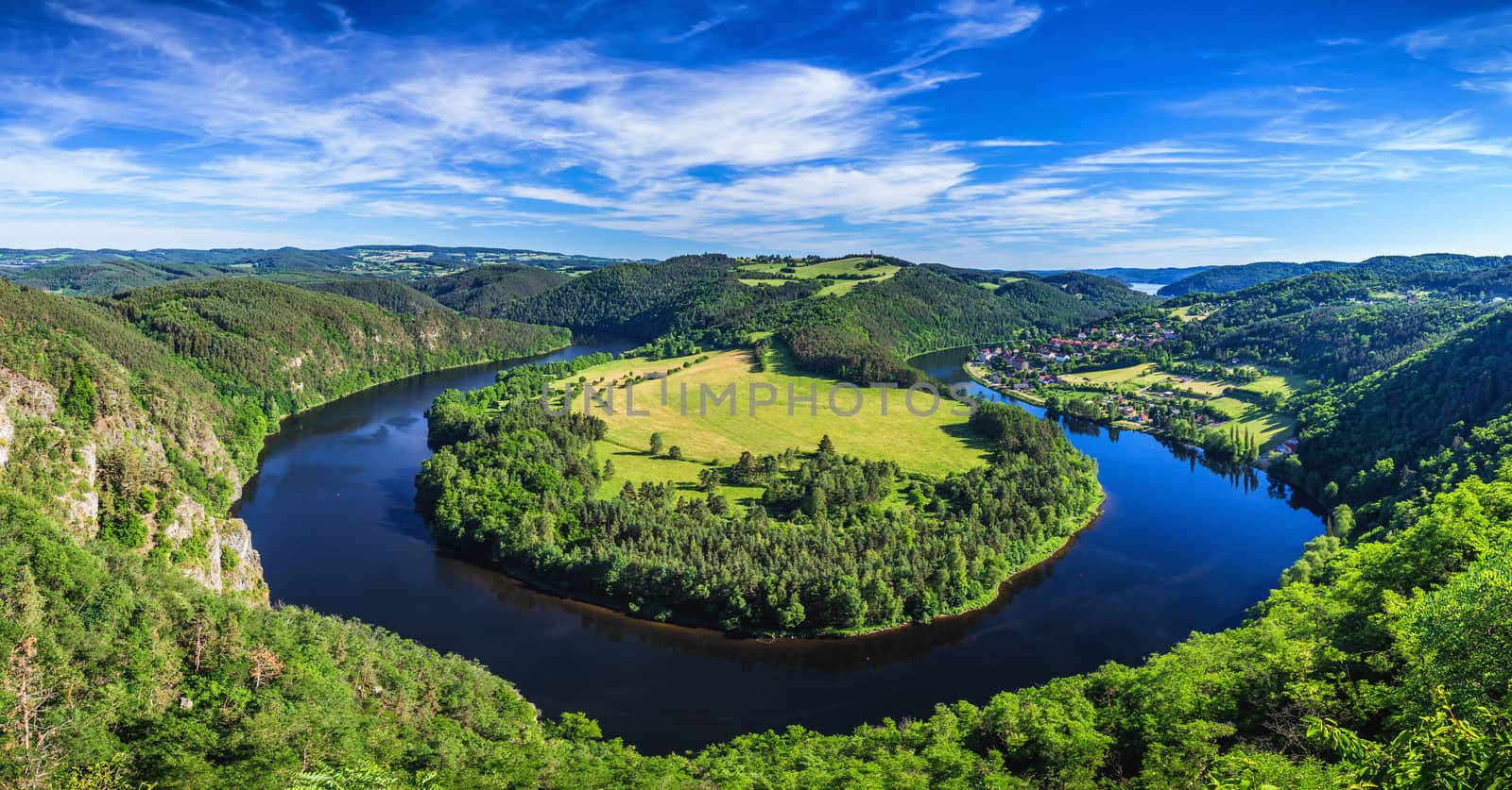 View of Vltava river horseshoe shape meander from Solenice viewpoint, Czech Republic