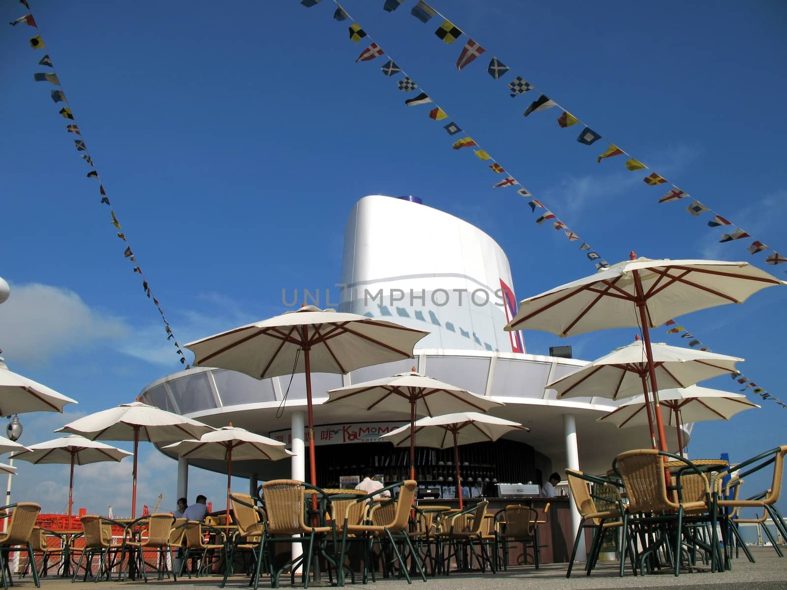 -- an outdoor coffee shop in the port city of Kaohsiung, Taiwan
