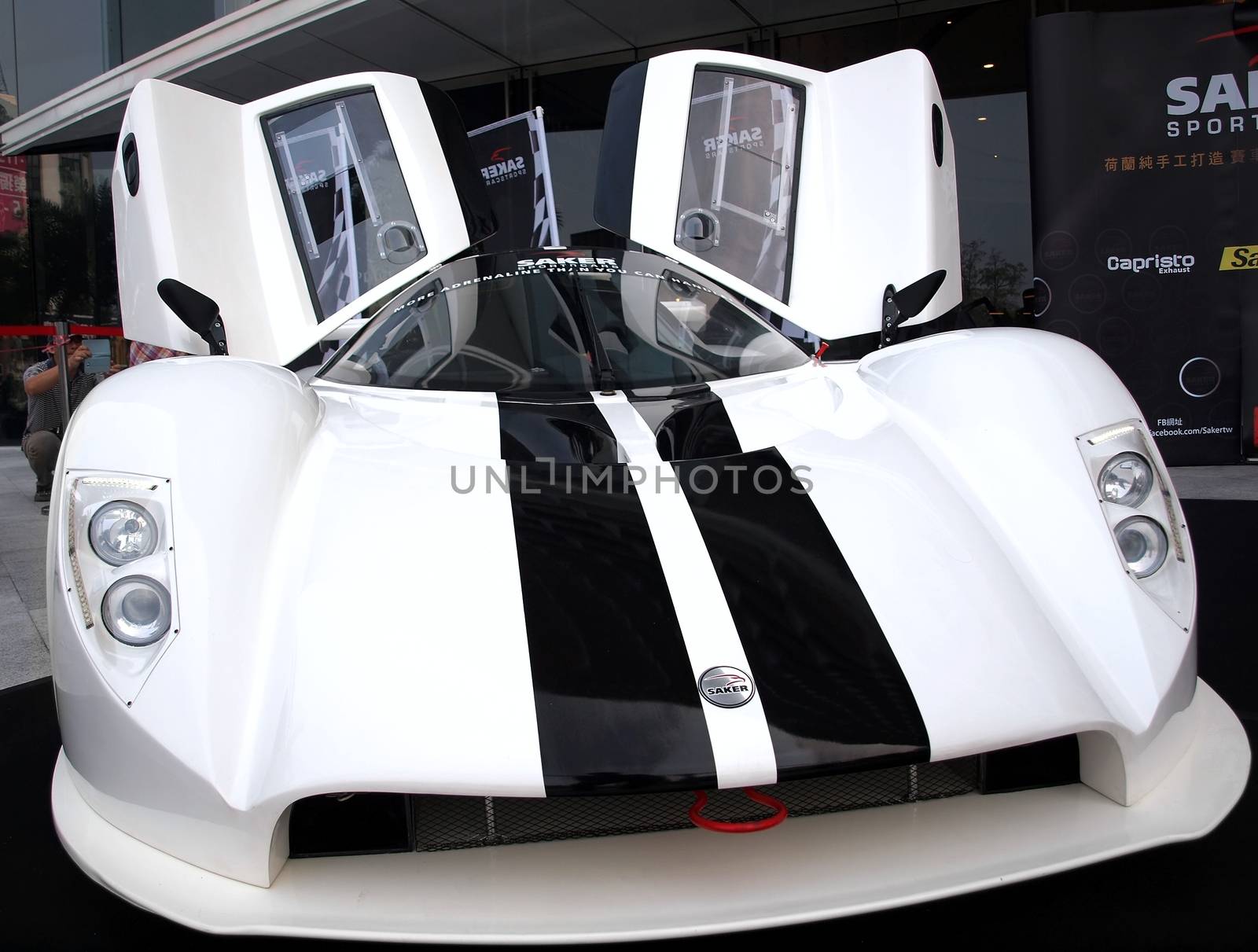 KAOHSIUNG, TAIWAN - FEBRUARY 24: To celebrate the opening of its Taiwan branch, Saker Sportscars demonstrates its RapX racing model on February 24, 2013 in Kaohsiung.