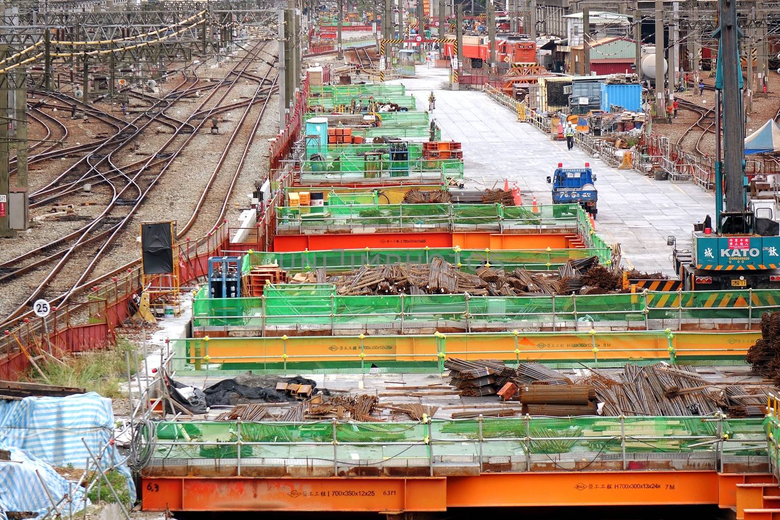 KAOHSIUNG, TAIWAN -- AUGUST 15, 2015: Large scale construction work continues on the project to move the city rail tracks underground.