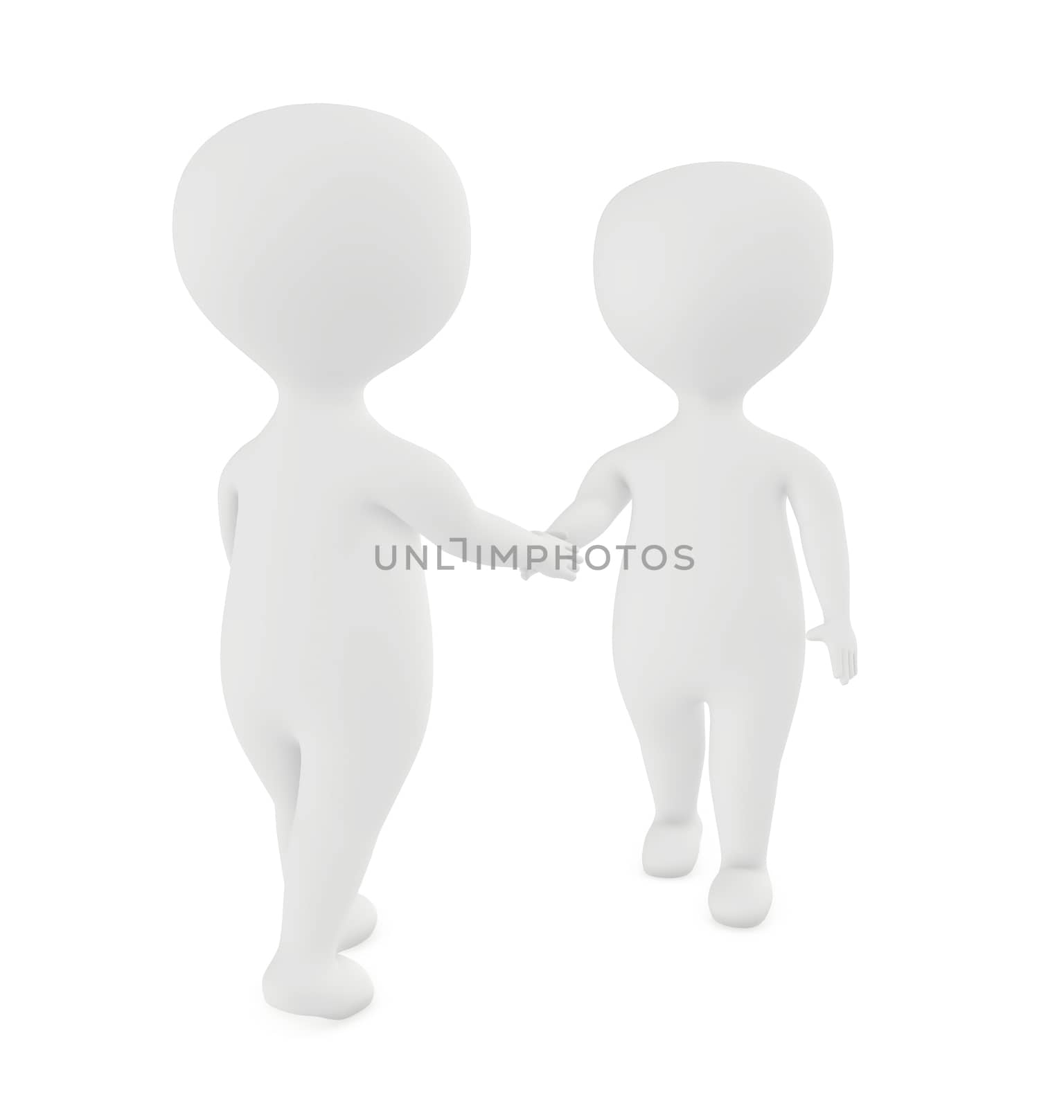 3d white character shake handing each other by qualityrender