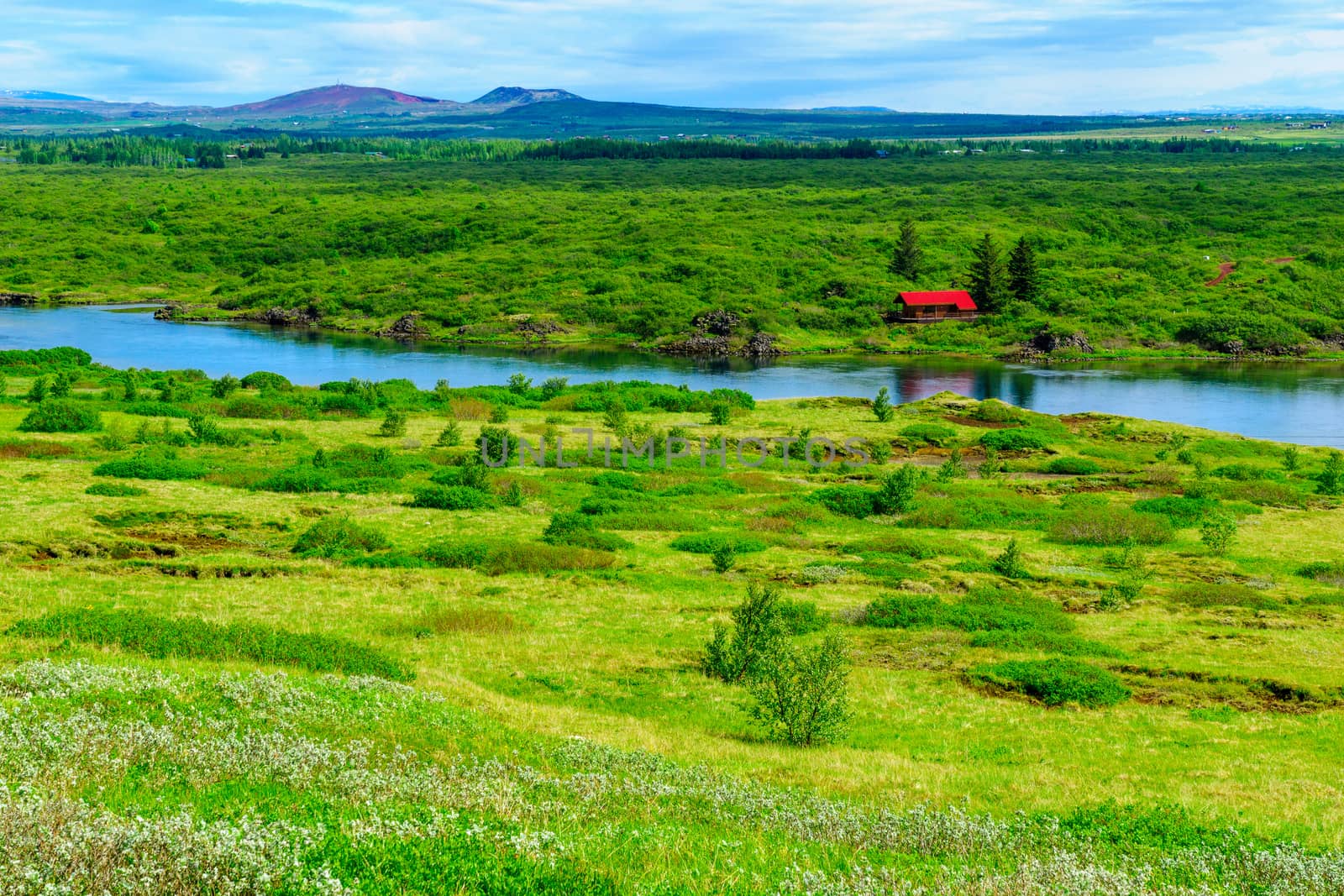 Landscape and the Olfusa River, in southern Iceland