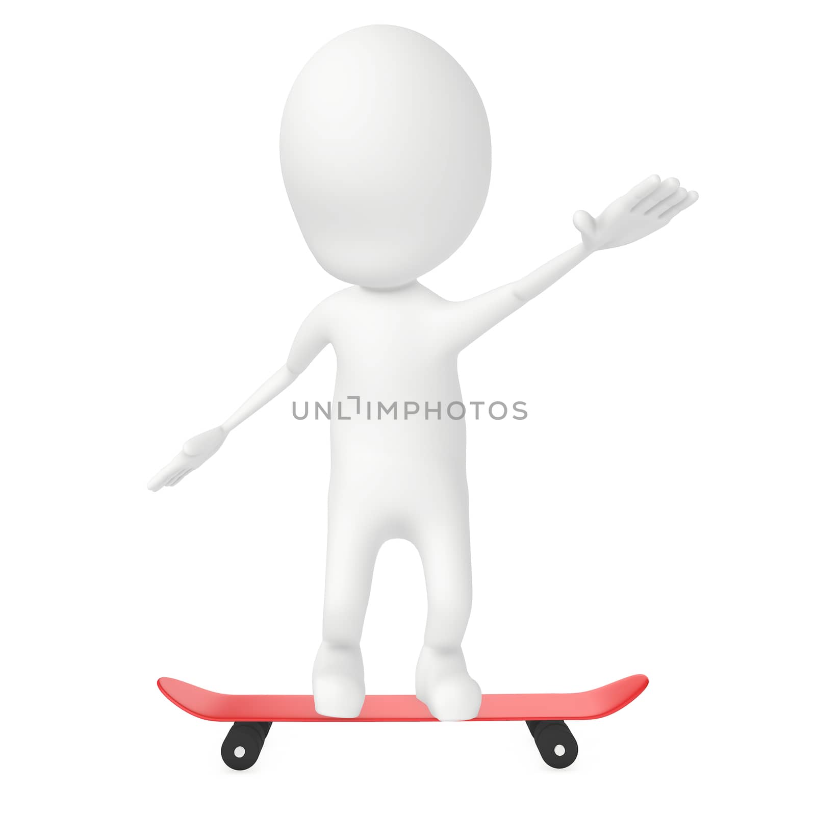 3d character skating in white isolated background , 3d rendering
