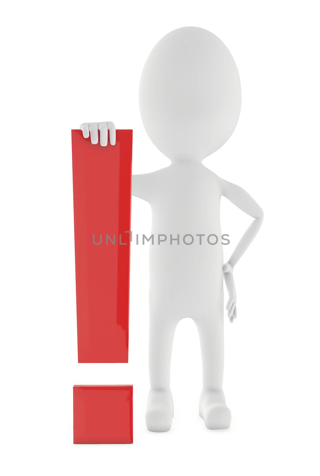 3d character , man and exclamation mark - 3d rendering