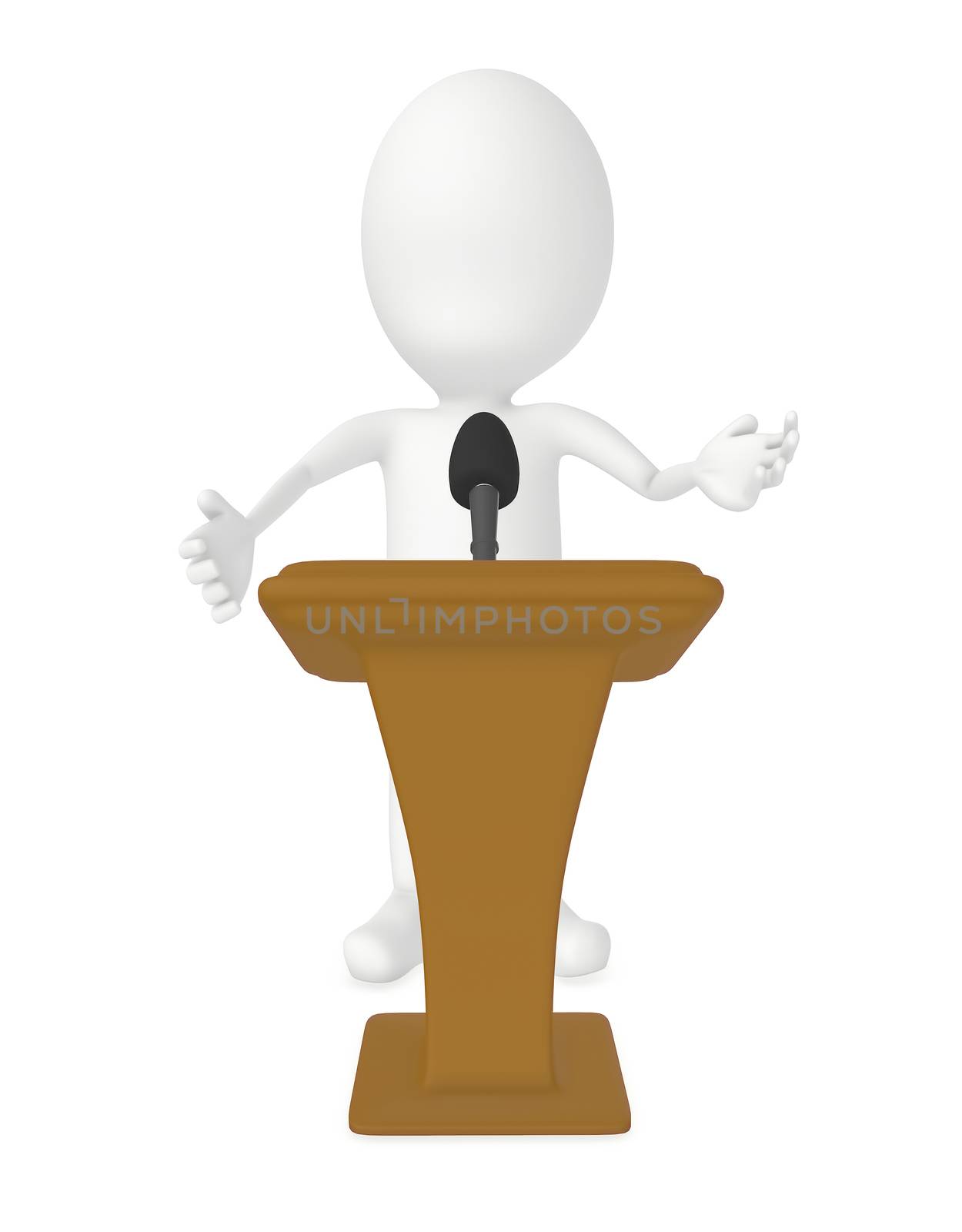 3d character speaking in front of a podium - 3d rendering
