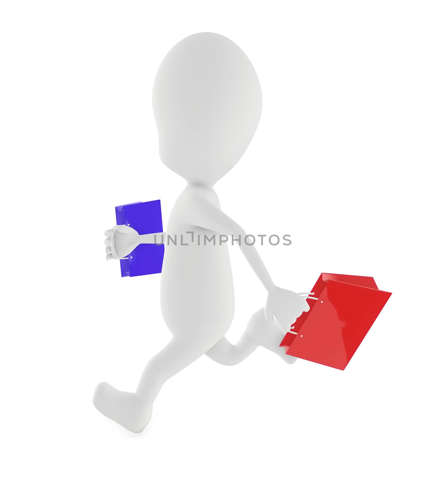 3d character running with bags on both of his hands- 3d rendering