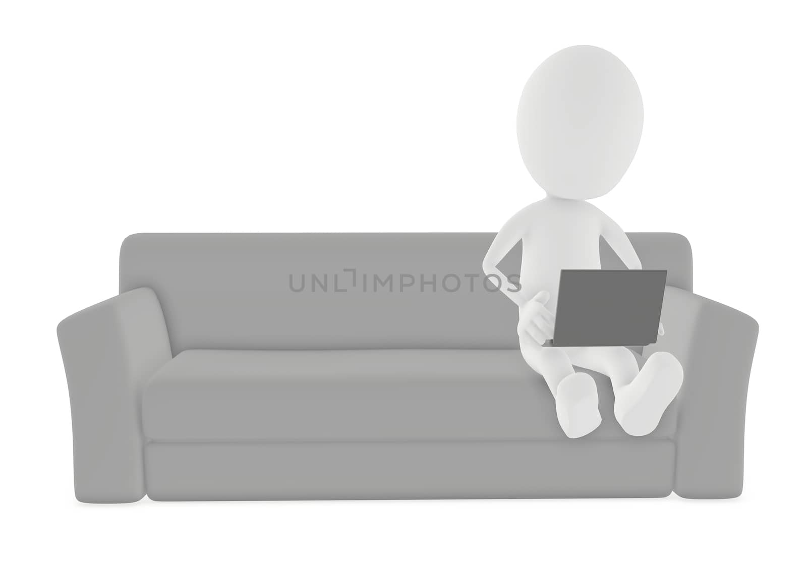 3d character using laptop while sitting on a sofa - 3d rendering