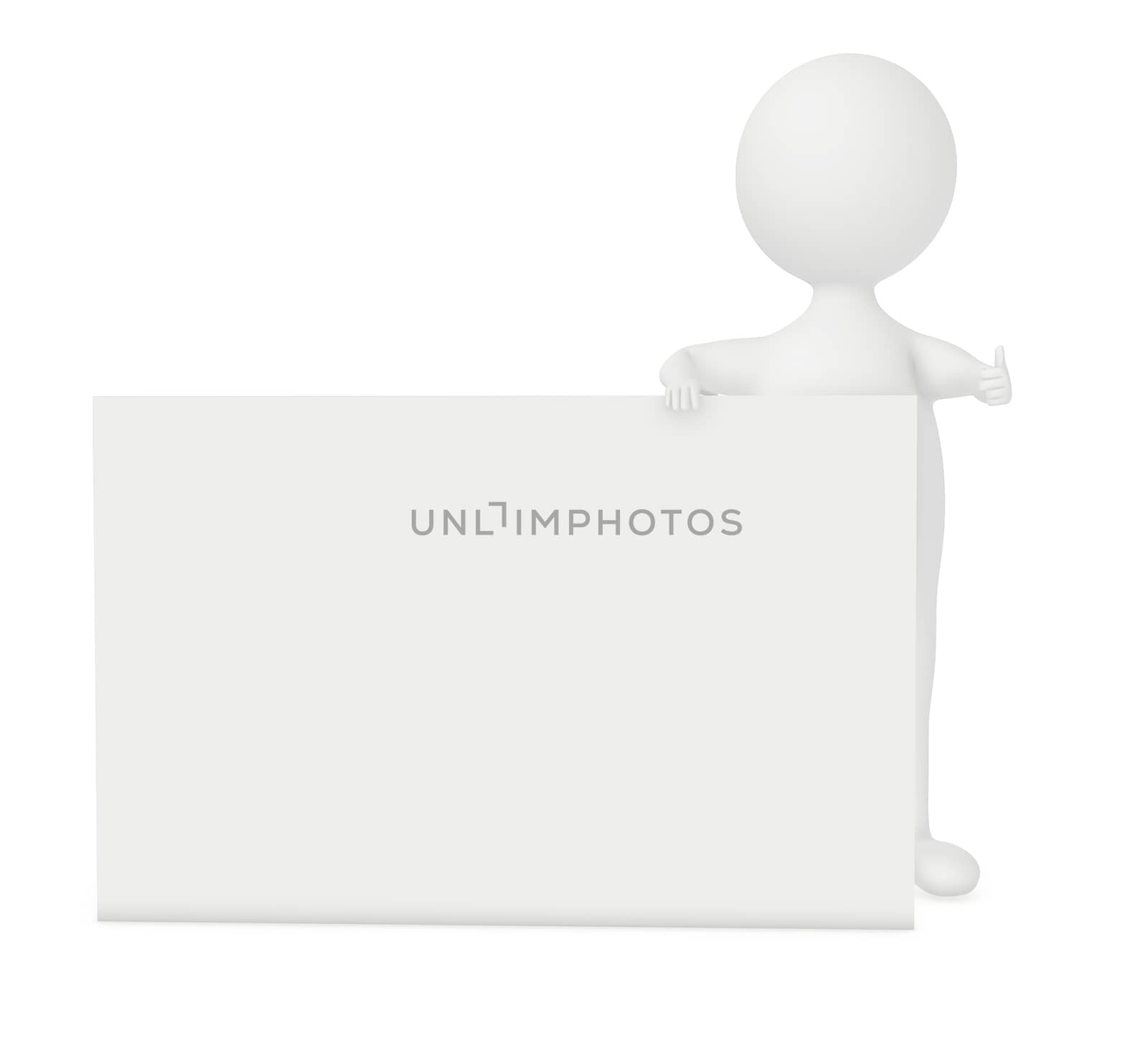 3d character , man thumbs up gesture and empty board - 3d rendering