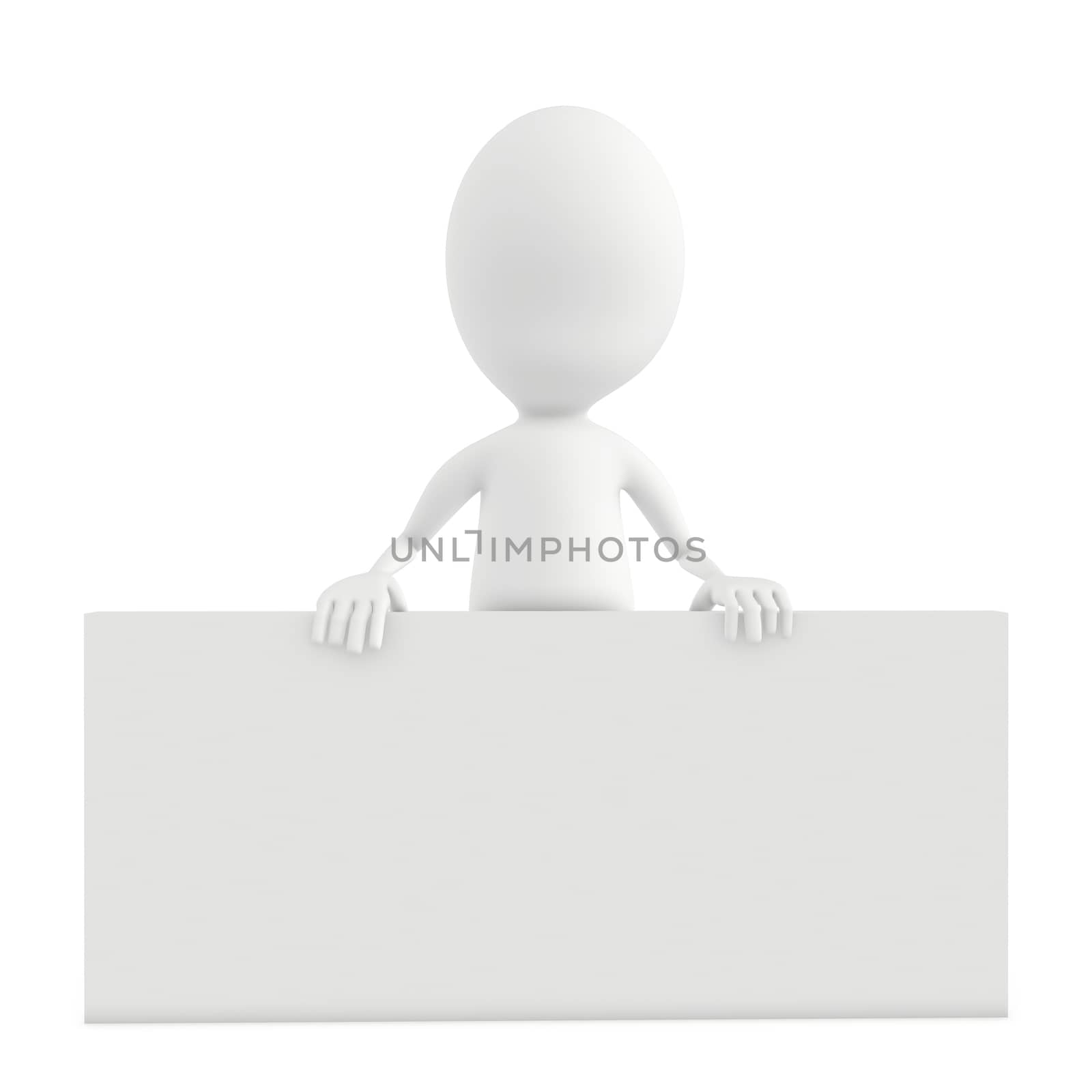 3d character holding a white blank card - 3d rendering