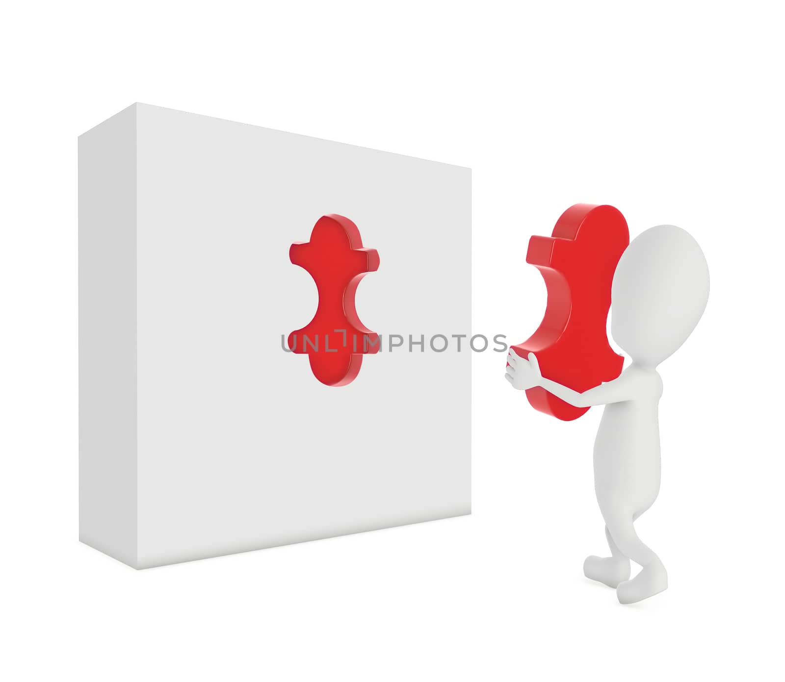 3d character , man holding a jigsaw , solving by qualityrender