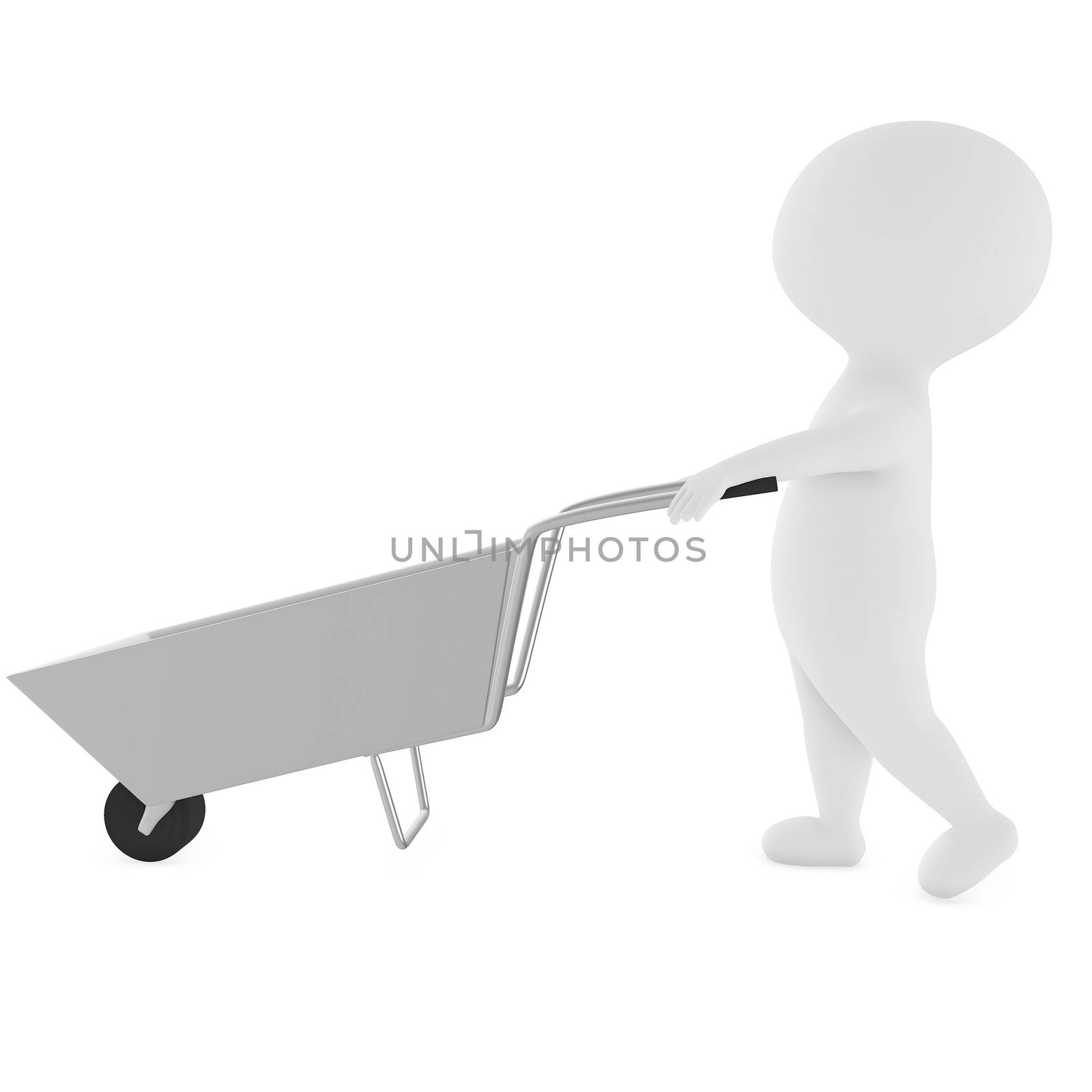 3d character , man moving a wheelbarrow, - 3d rendering
