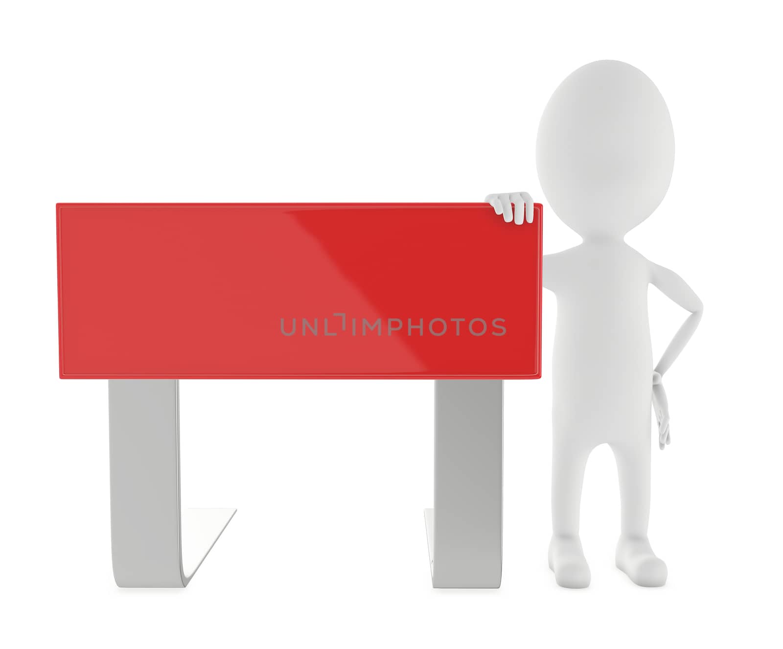3d character , man holding a banner- 3d rendering