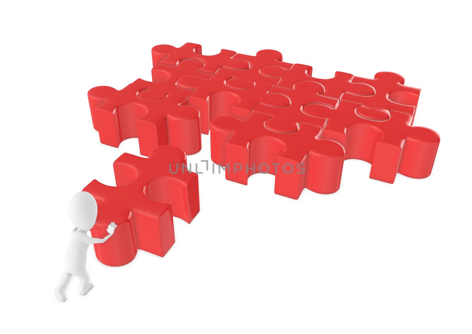 3d character , man moving a jigsaw to solve a puzzle by qualityrender