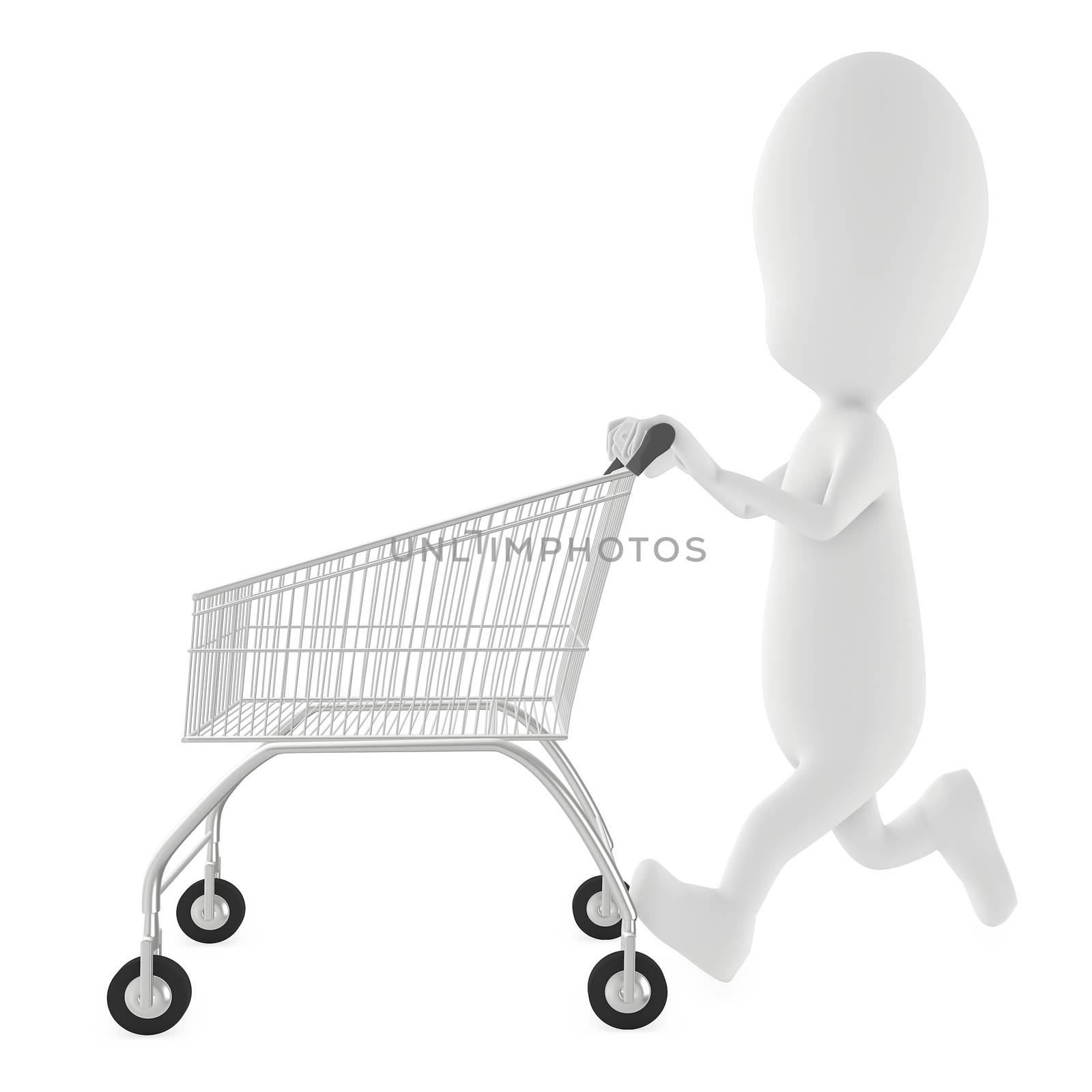 3d character , man moving an empty shopping cart by qualityrender