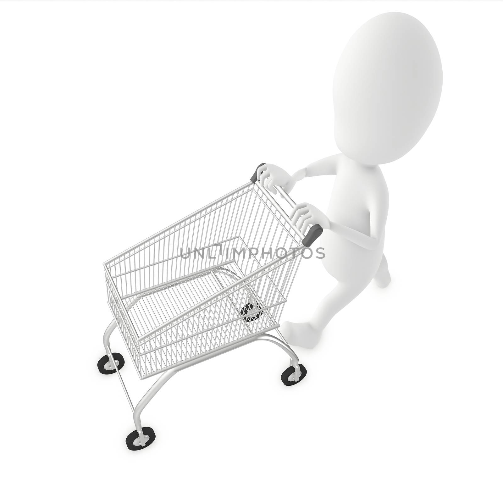 3d character , man moving an empty shopping cart by qualityrender