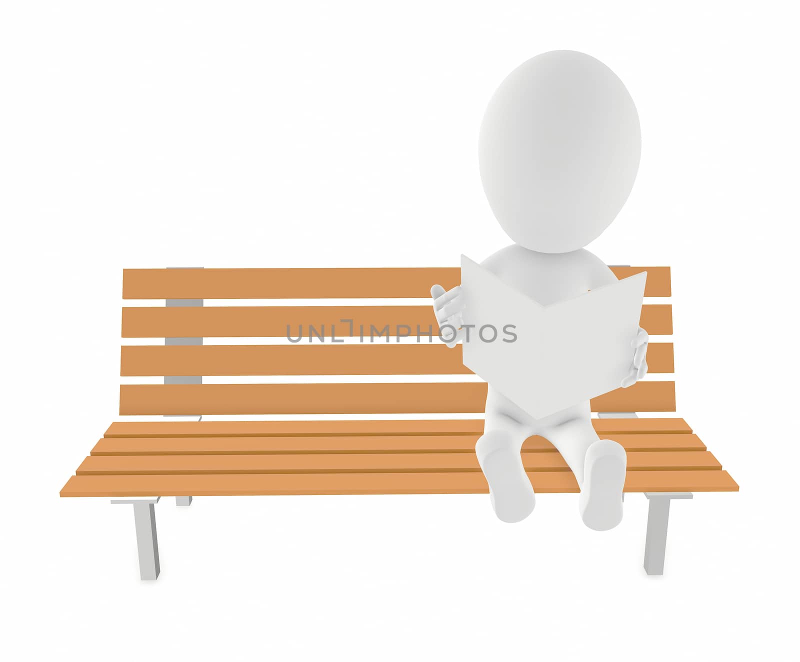3d character reading paper while sitting on a bench - 3d rendering