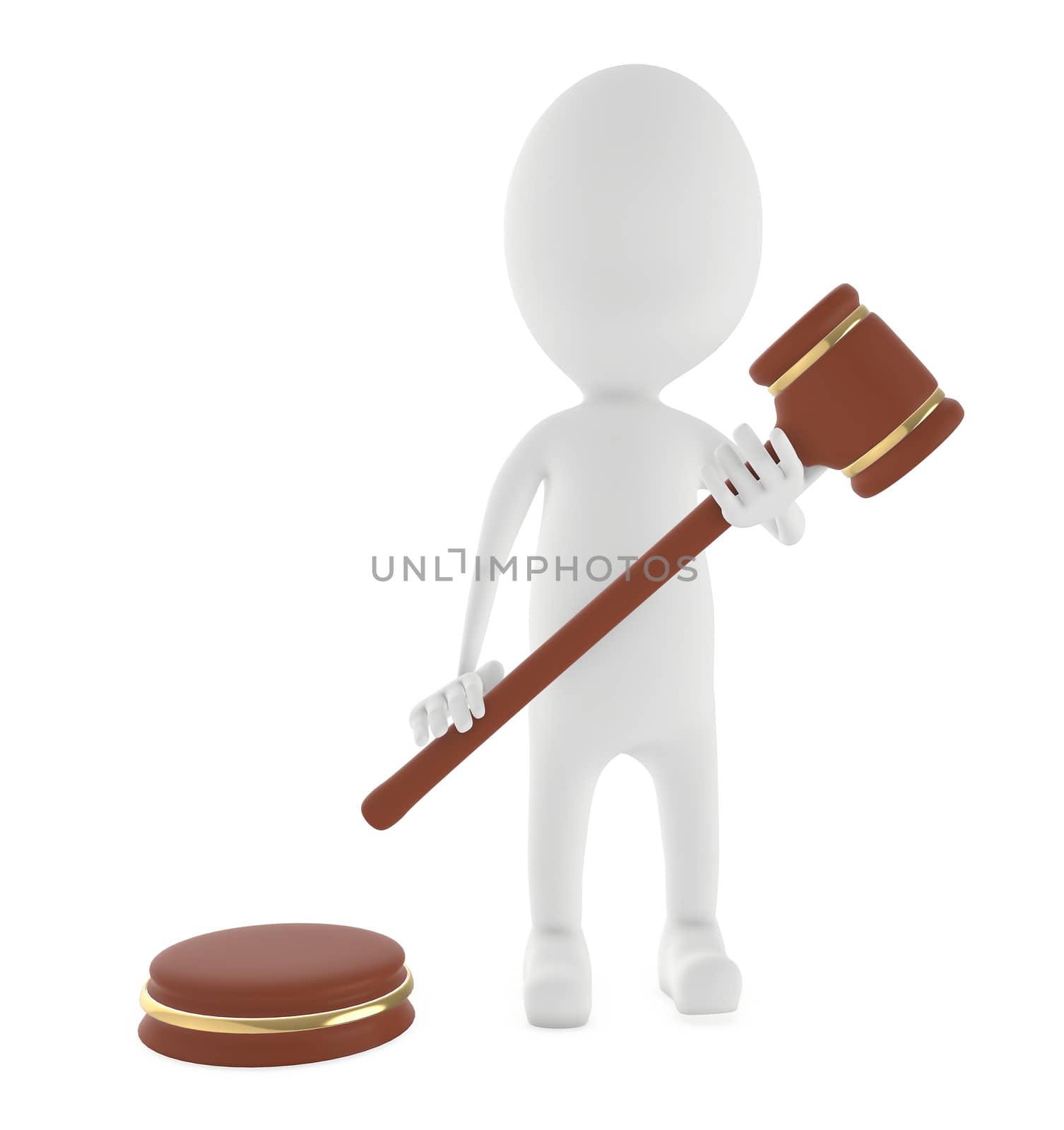 3d character judge in white isolated background - 3d rendering