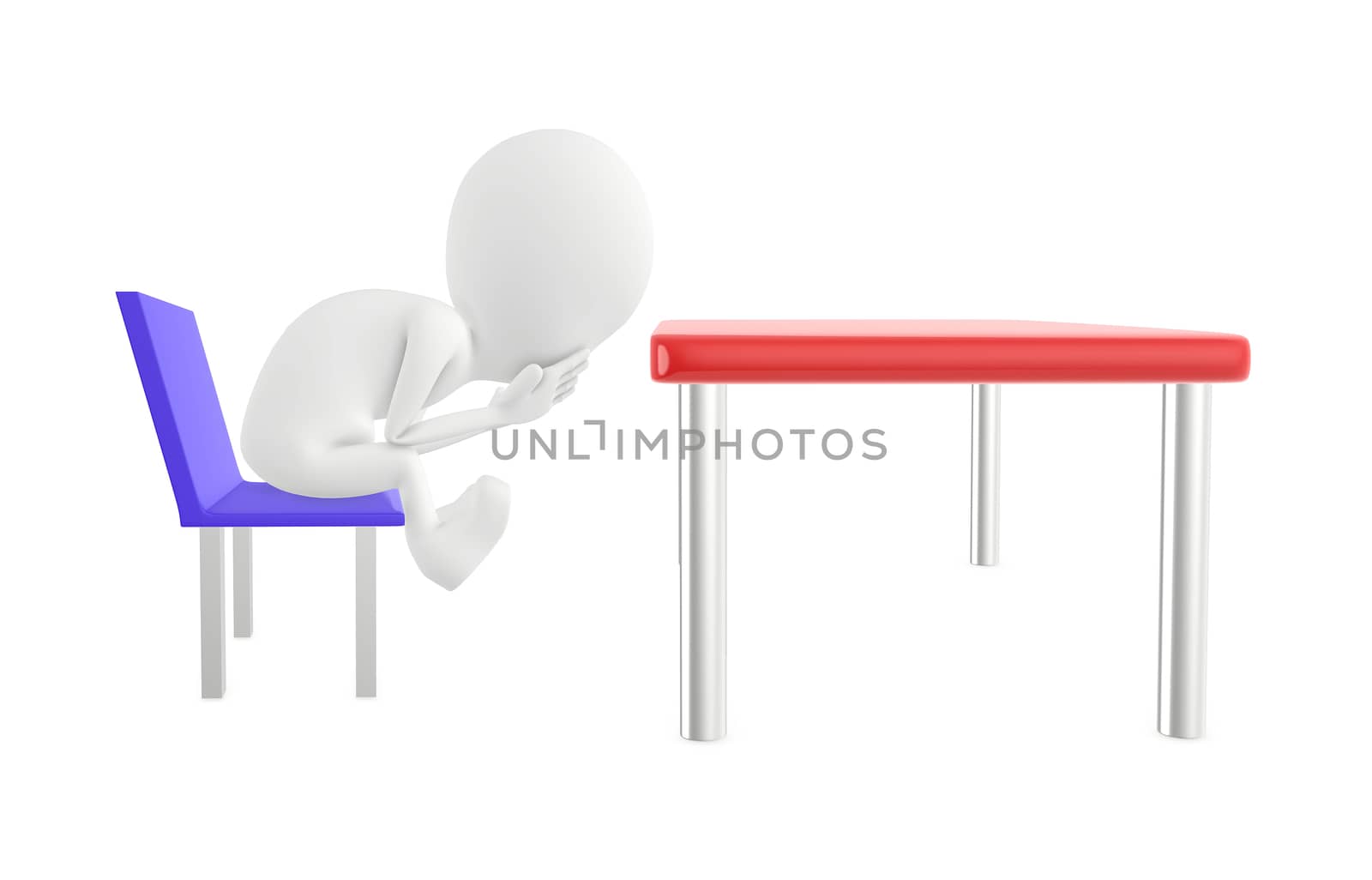 3d character worried in white isolated background - 3d rendering