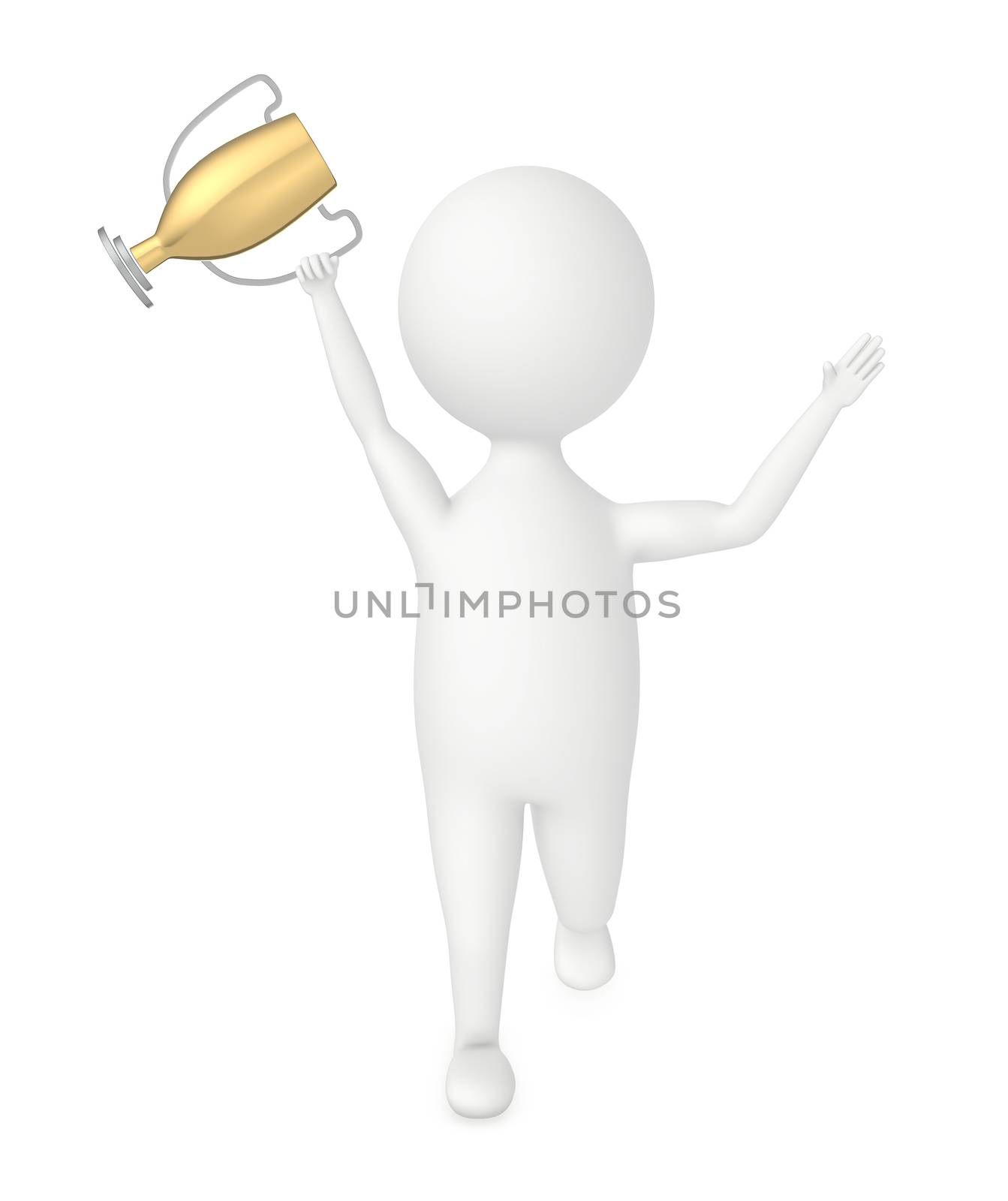 3d character excited , holding a golden trophy by qualityrender