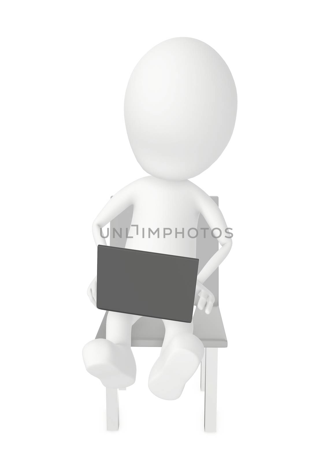 3d character using laptop while sitting on a chair- 3d rendering