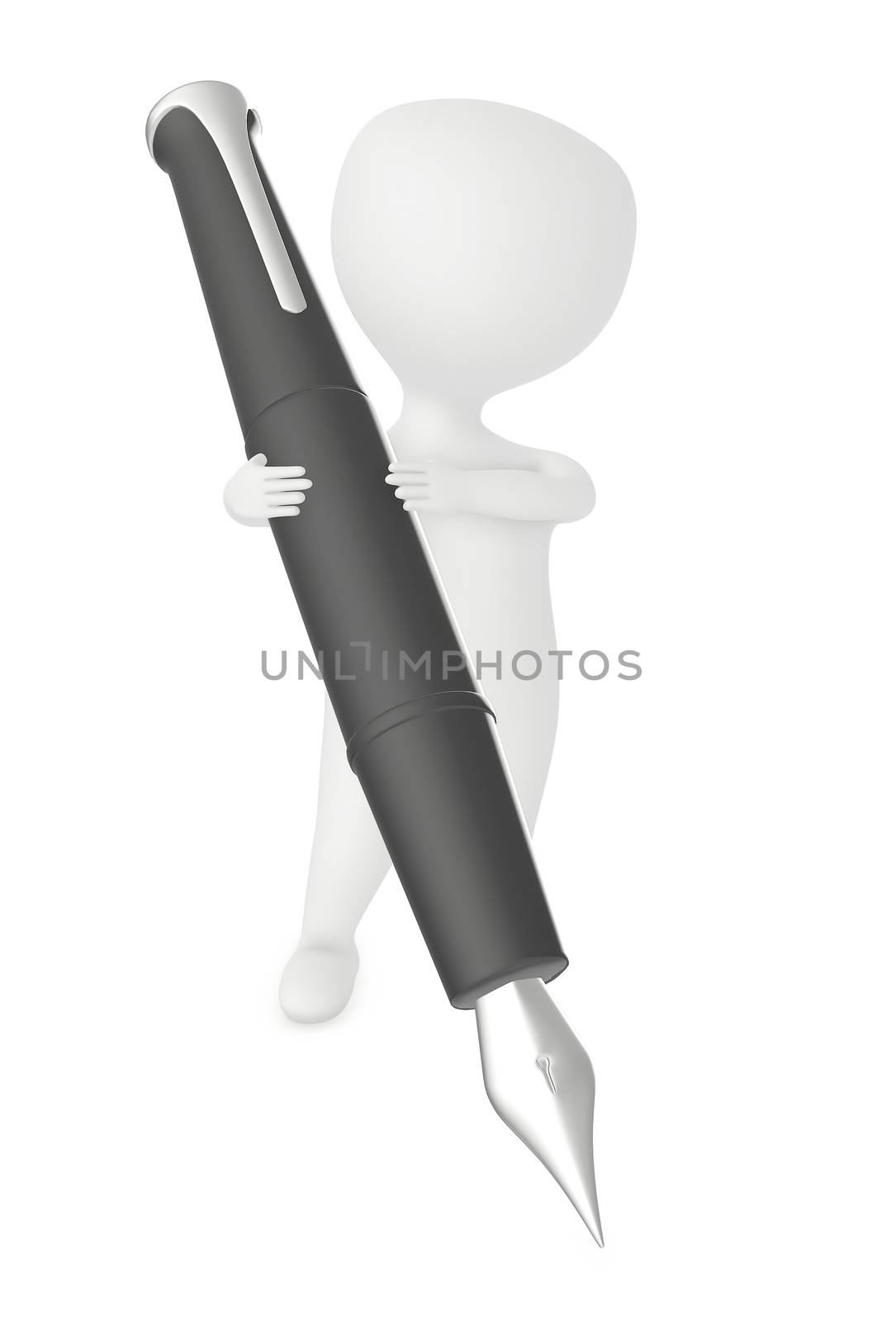 3d character ,holding a pen in white isolated background - 3d rendering