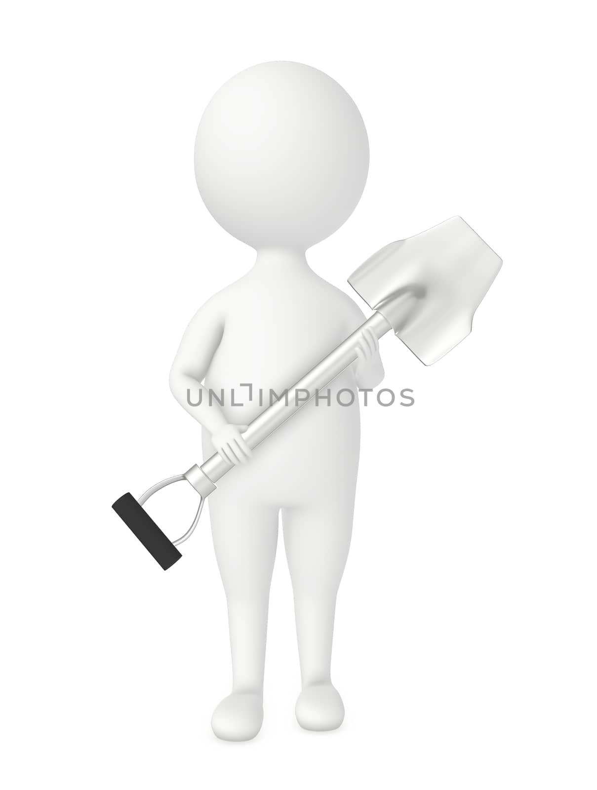 3d character , man and a shovel- 3d rendering