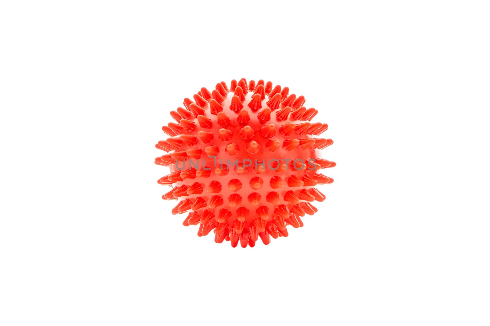 Massage ball or rubber spike ball isolated on white background. Healthcare, self massage and reflexology therapy concept