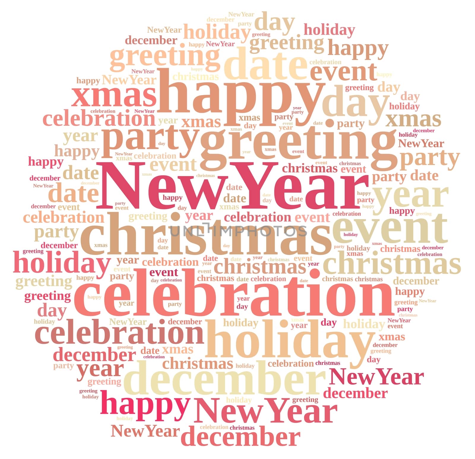 Illustration with word cloud about the New Year.