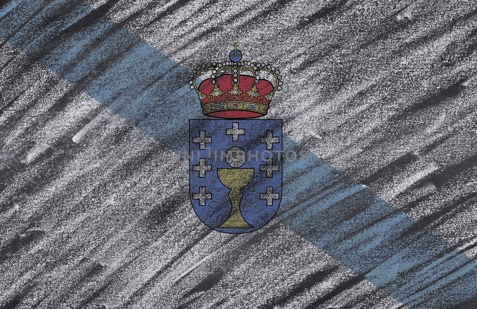 Galicia flag painted with chalk on a blackboard.