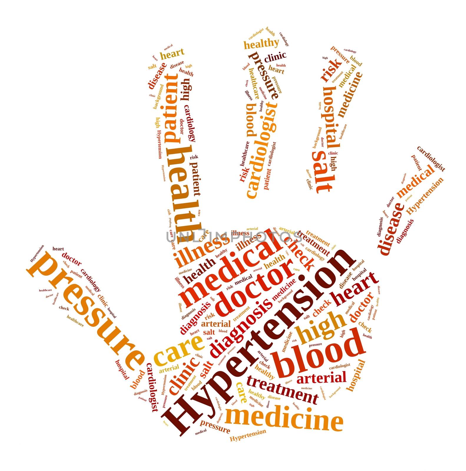 Illustration with word cloud about hypertension